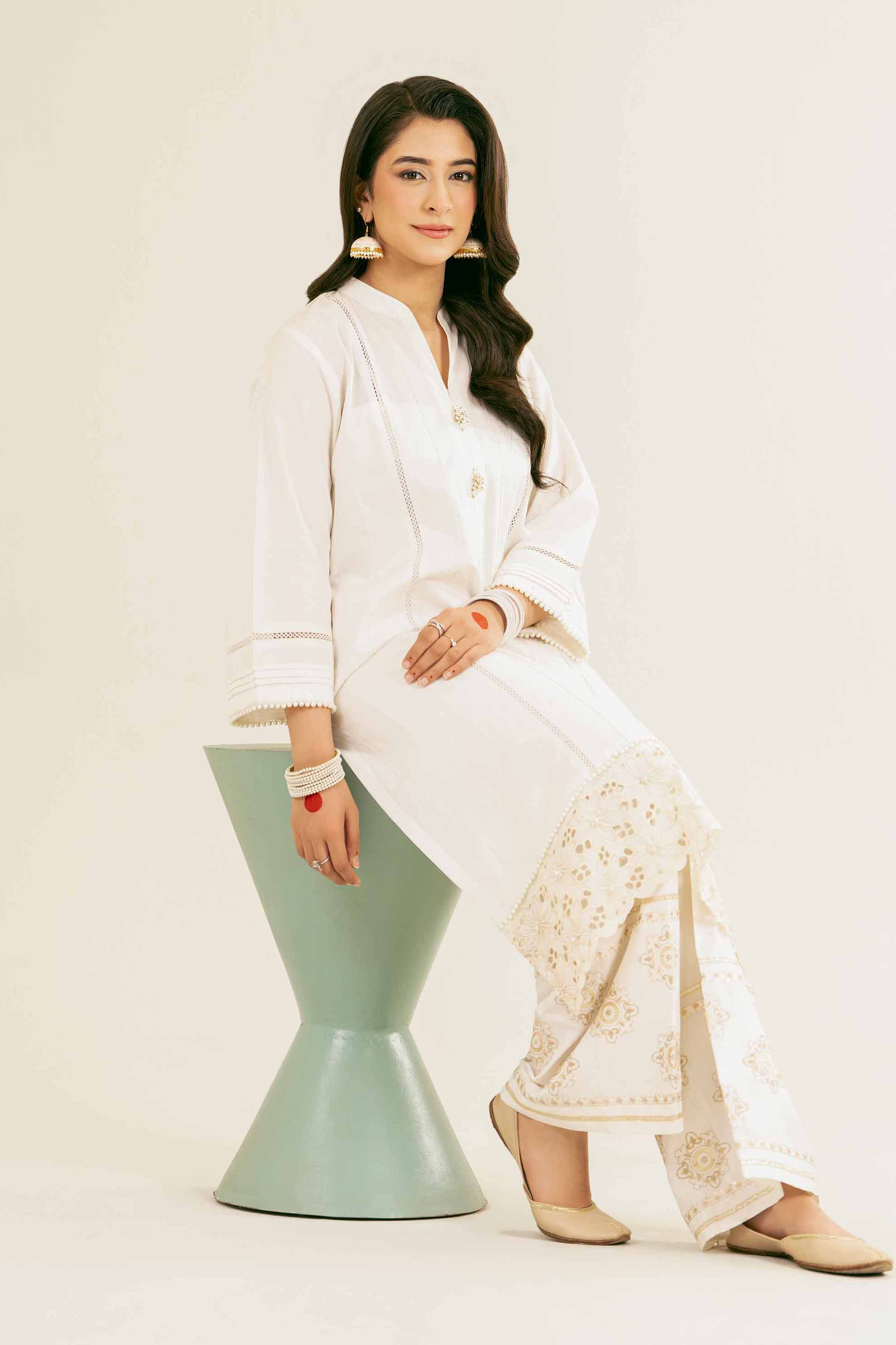 NishatUK - White Embroidered Cambric 1-piece ready to wear Shirt