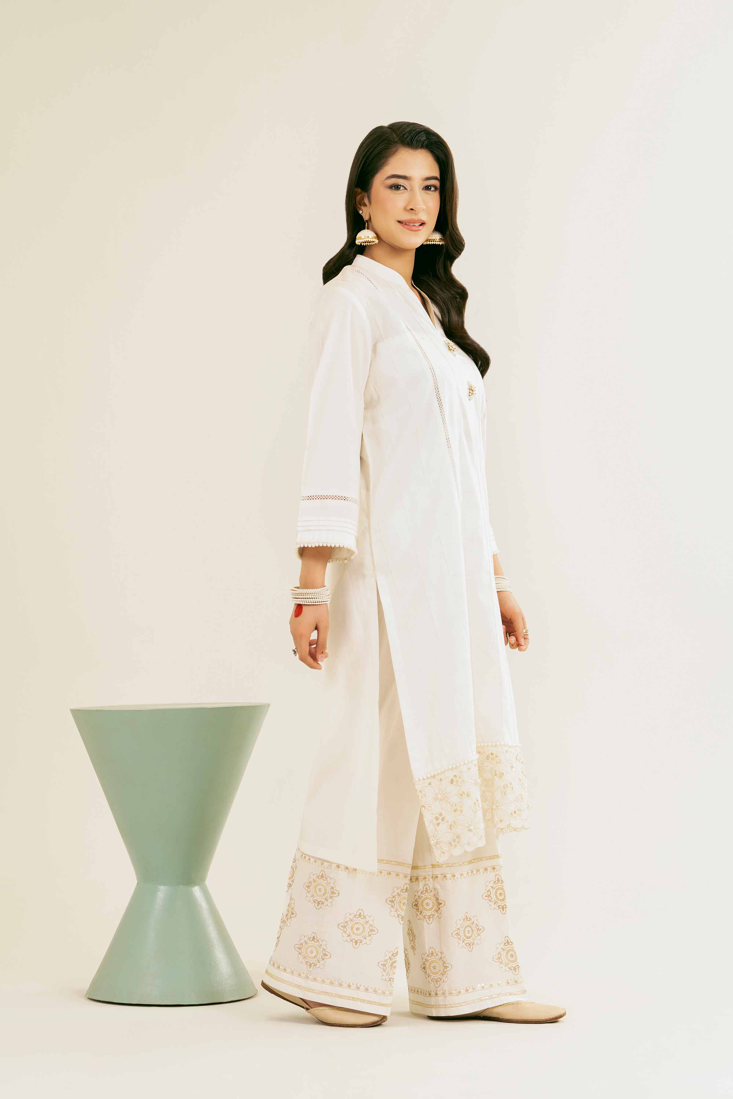 NishatUK - White Embroidered Cambric 1-piece ready to wear Shirt