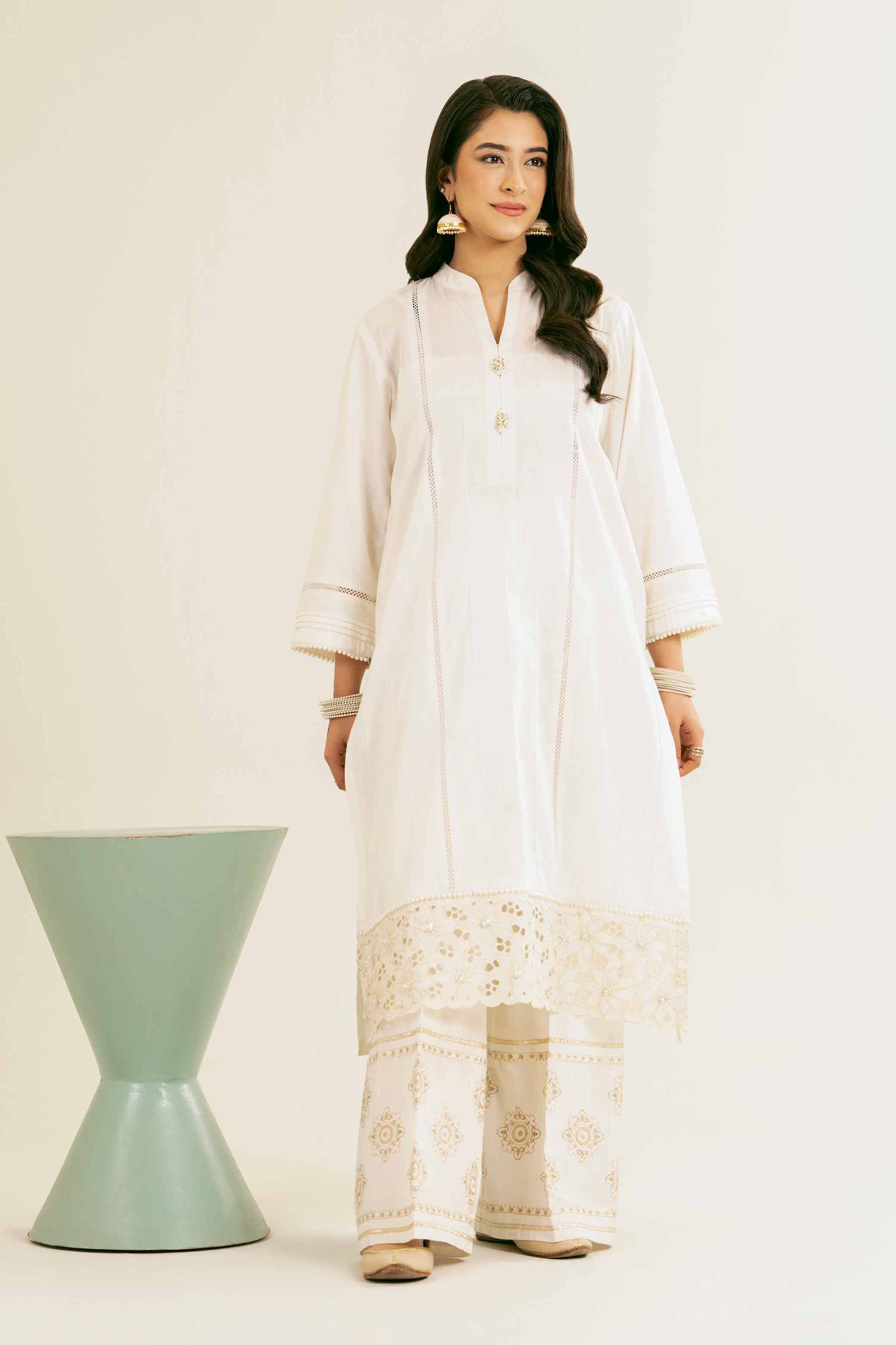 NishatUK - White Embroidered Cambric 1-piece ready to wear Shirt