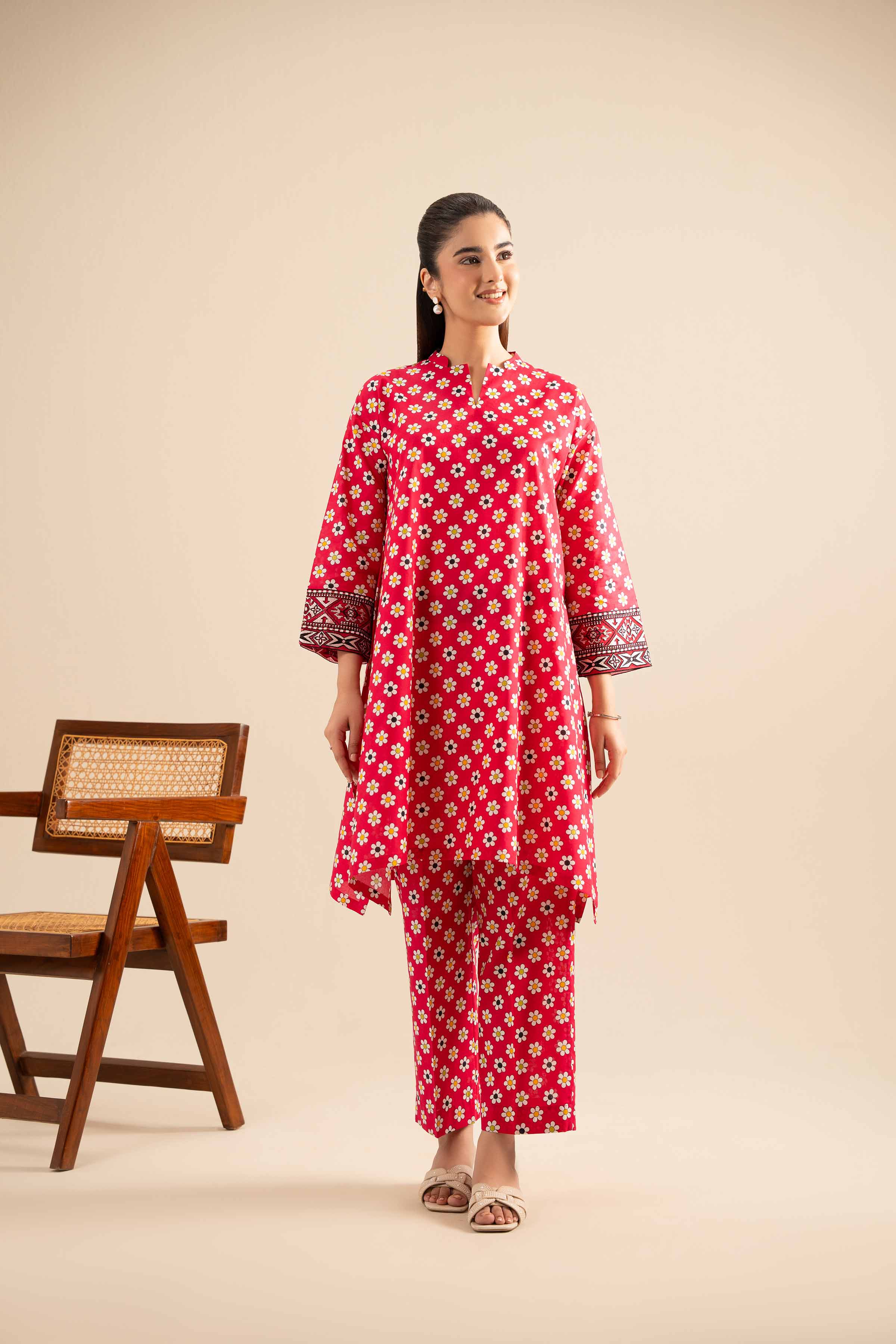 NishatUK - Pink Embroidered Cotton 2-piece ready to wear Dress