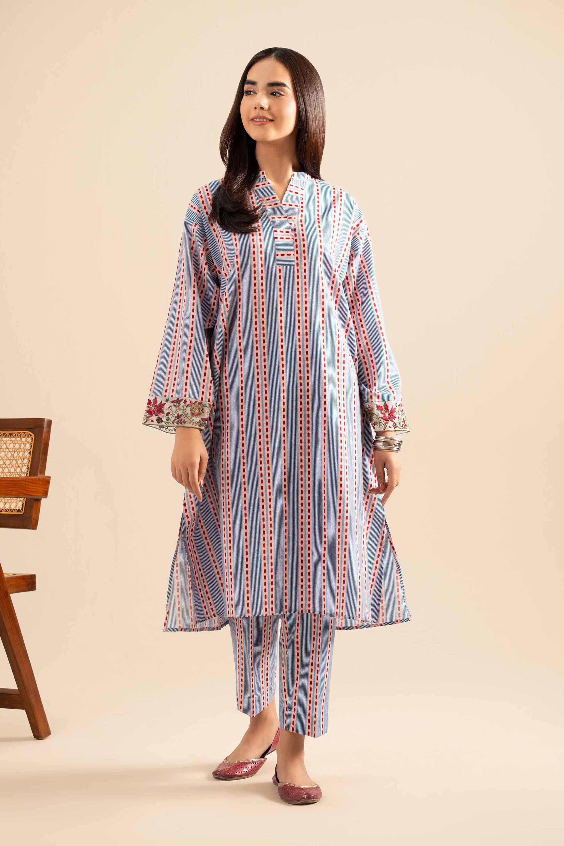 NishatUK - Pink Embroidered Cotton 2-piece ready to wear Dress