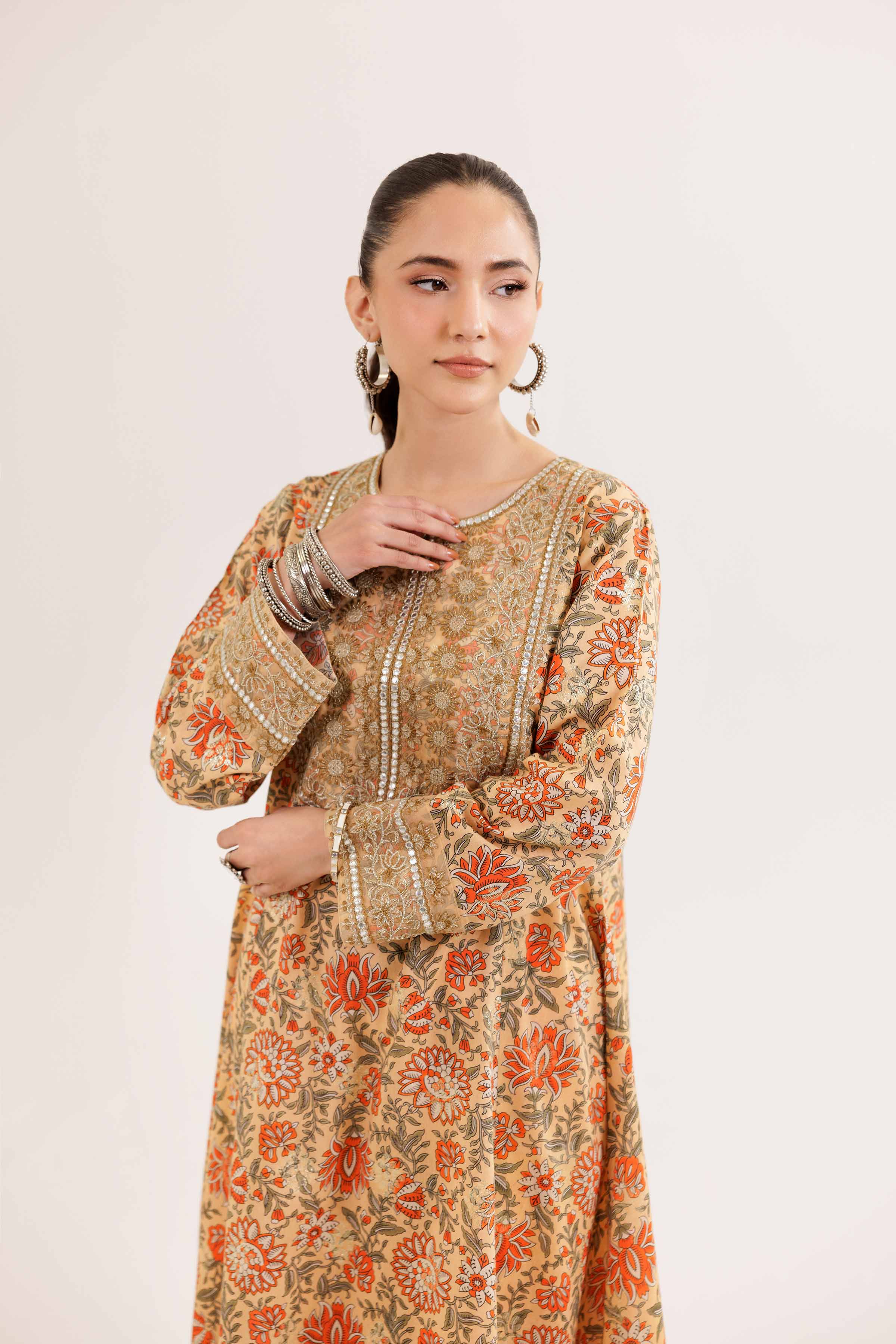 NishatUK - Orange Embroidered Jacquard 2-piece ready to wear Dress