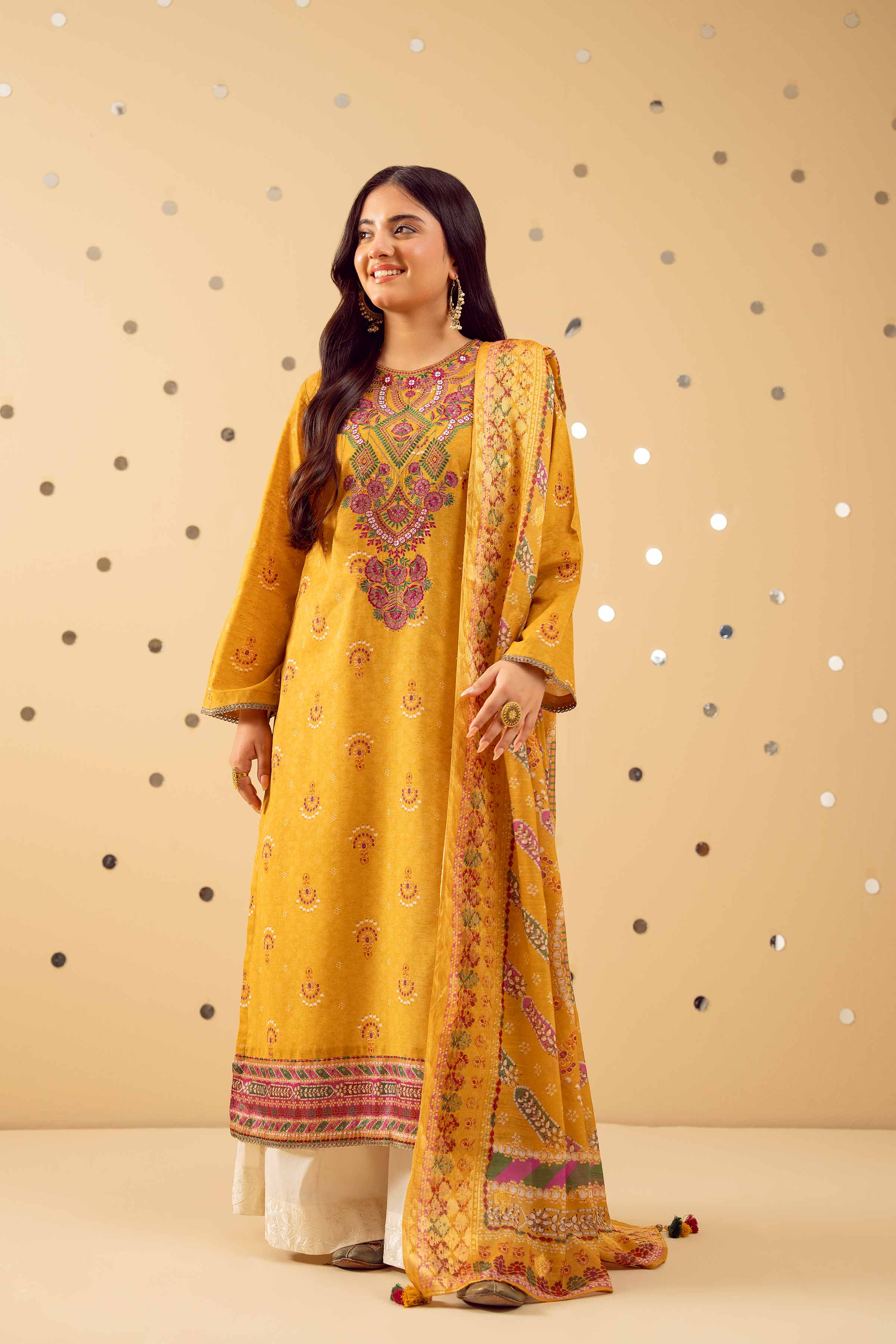 NishatUK - Mustard Embroidered Jacquard 2-piece ready to wear Dress