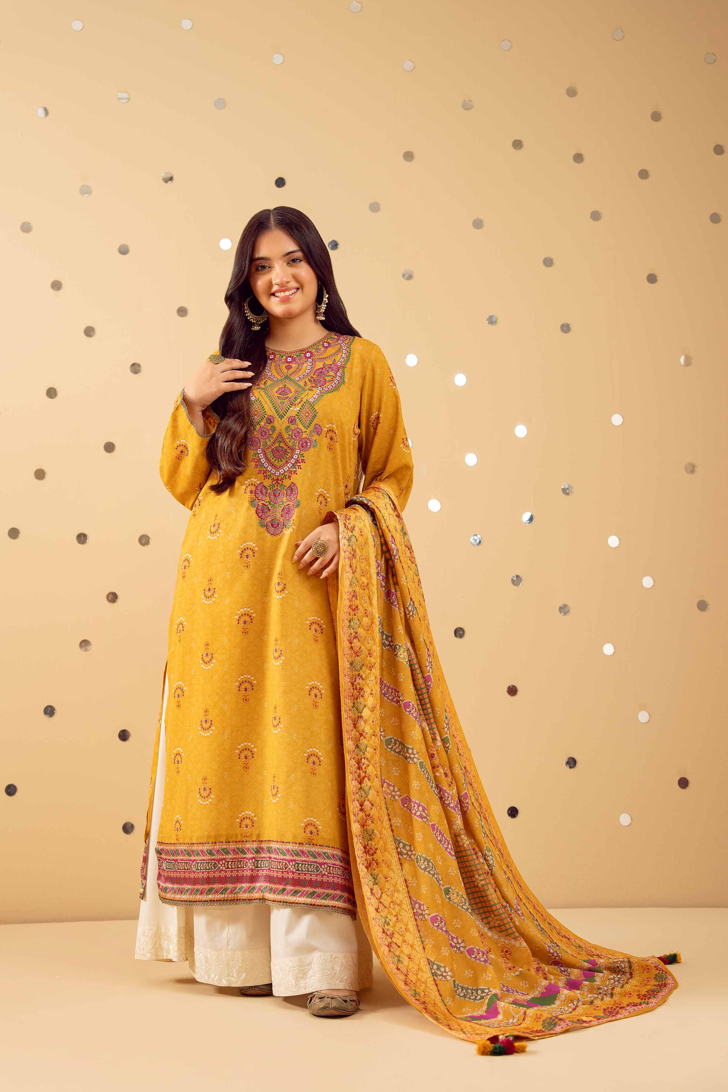 NishatUK - Mustard Embroidered Jacquard 2-piece ready to wear Dress
