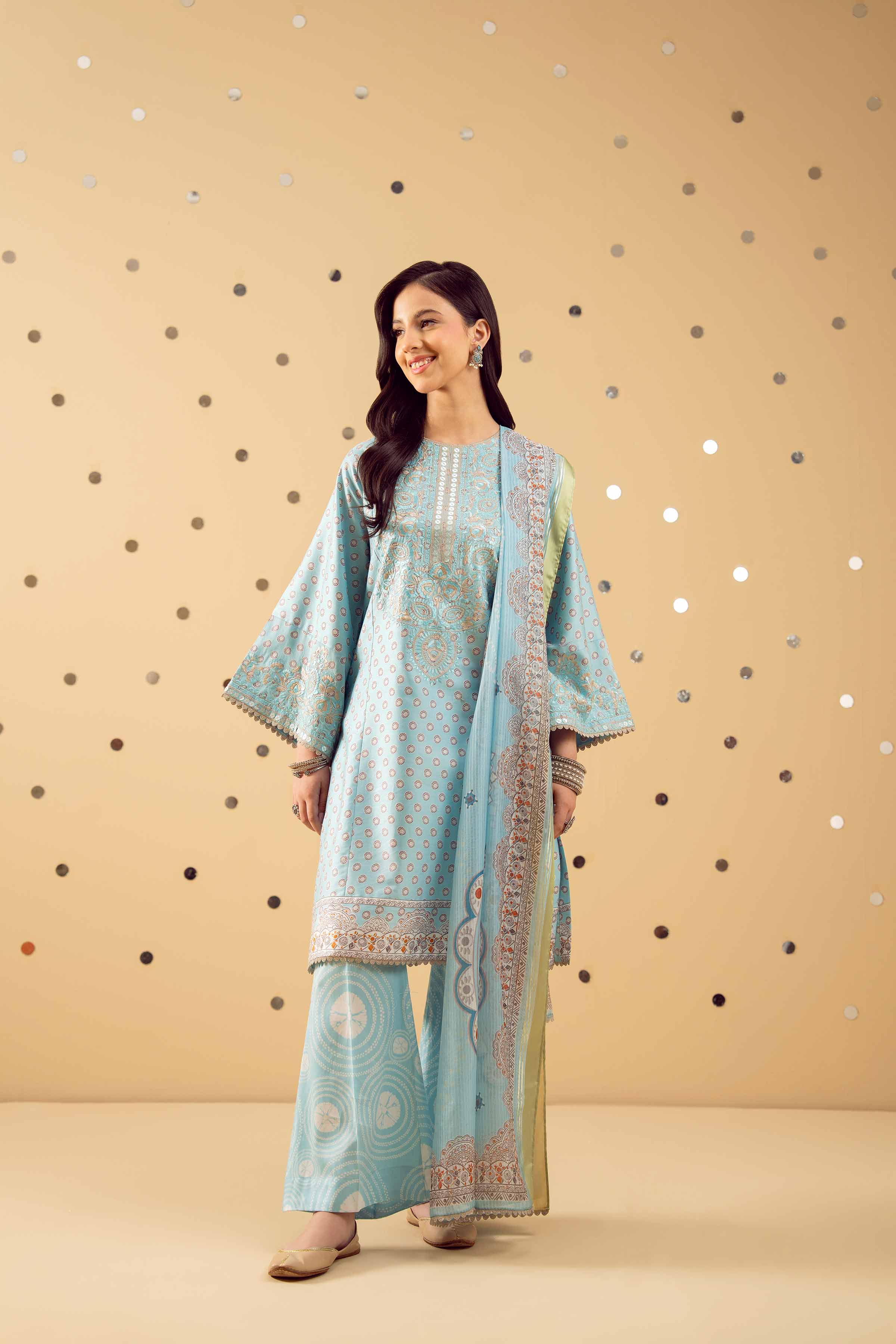 NishatUK - Blue Embroidered Satin 3-piece ready to wear Suit