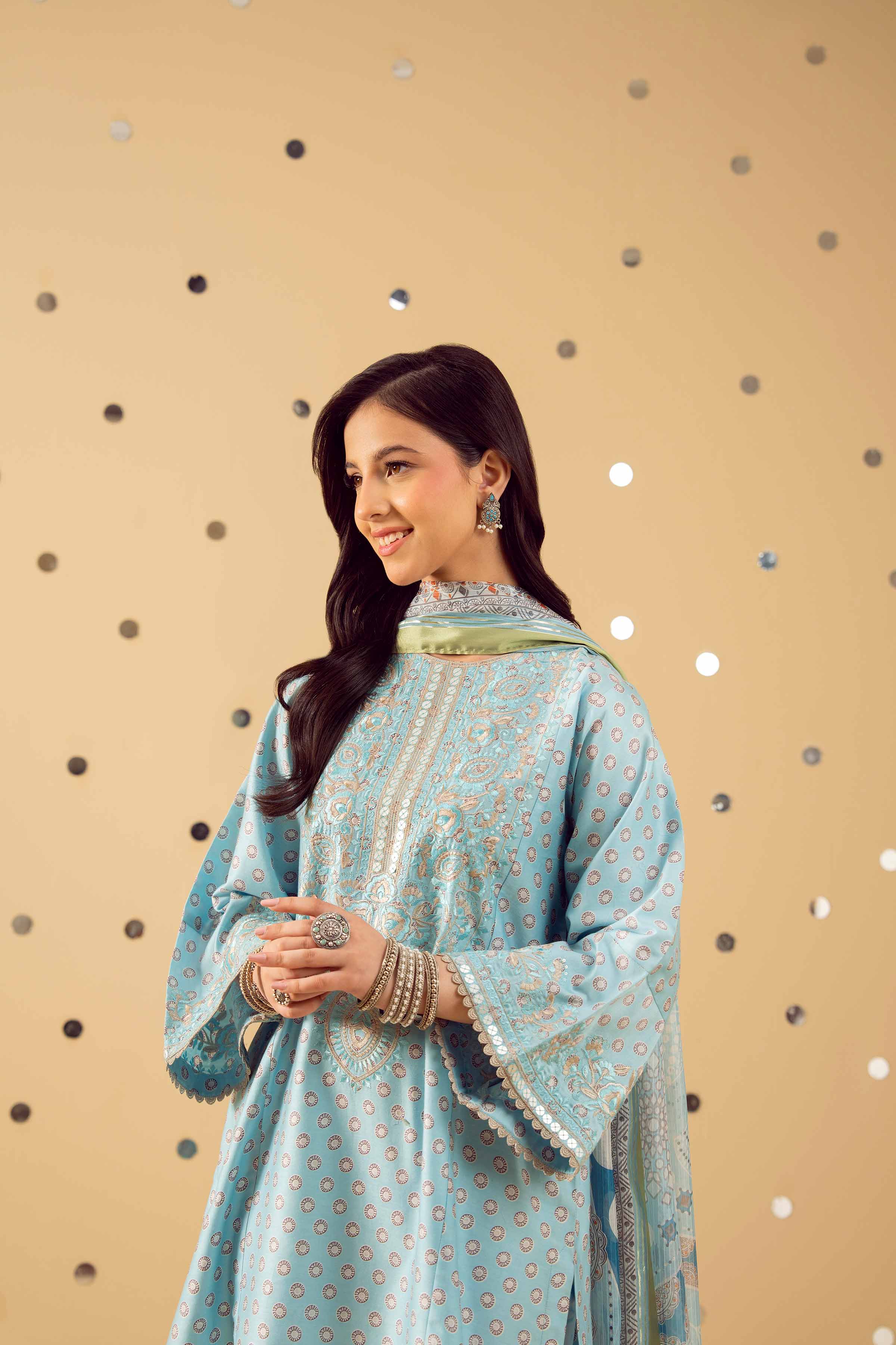 NishatUK - Blue Embroidered Satin 3-piece ready to wear Suit