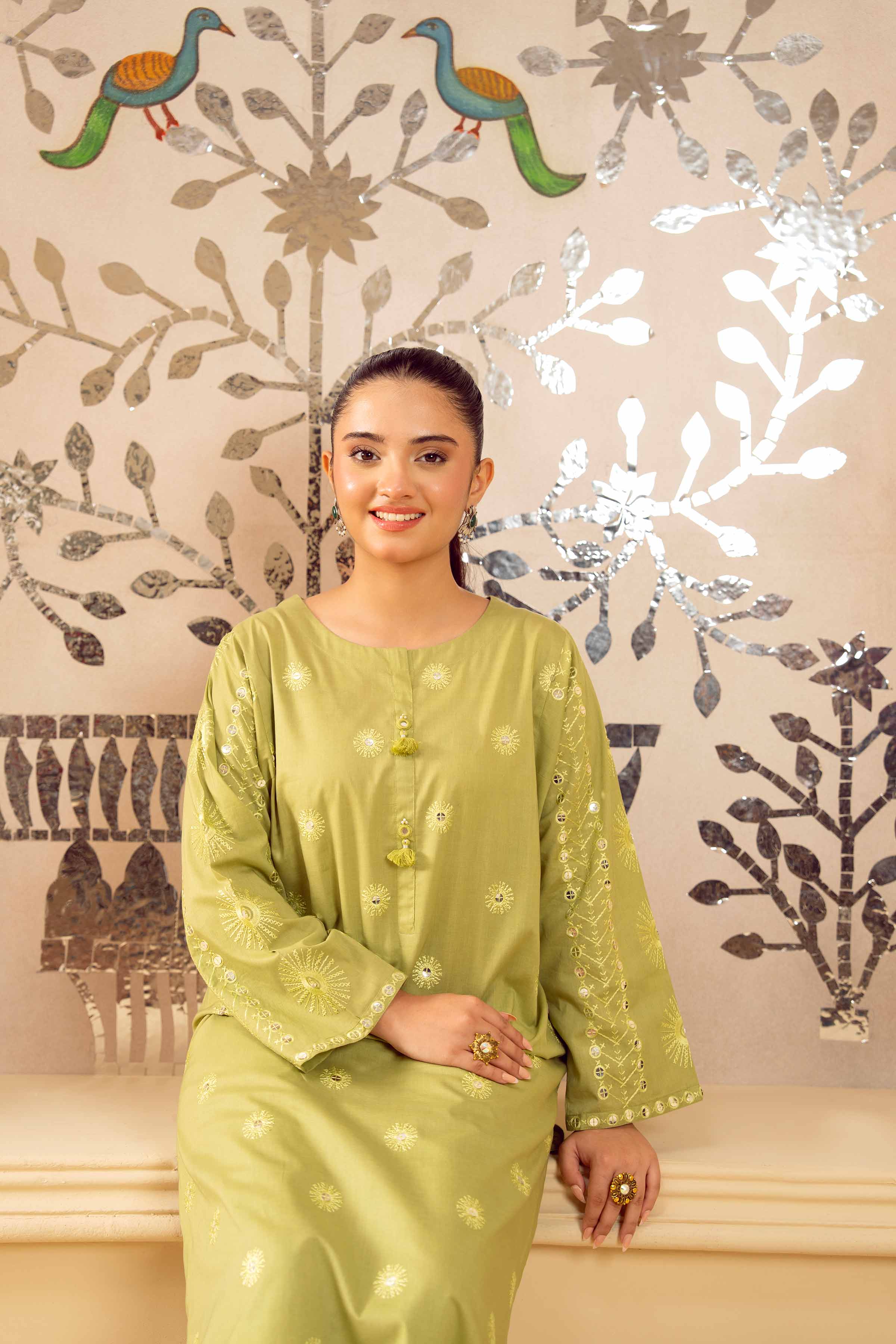 NishatUK - Green Embroidered Cambric 2-piece ready to wear Dress
