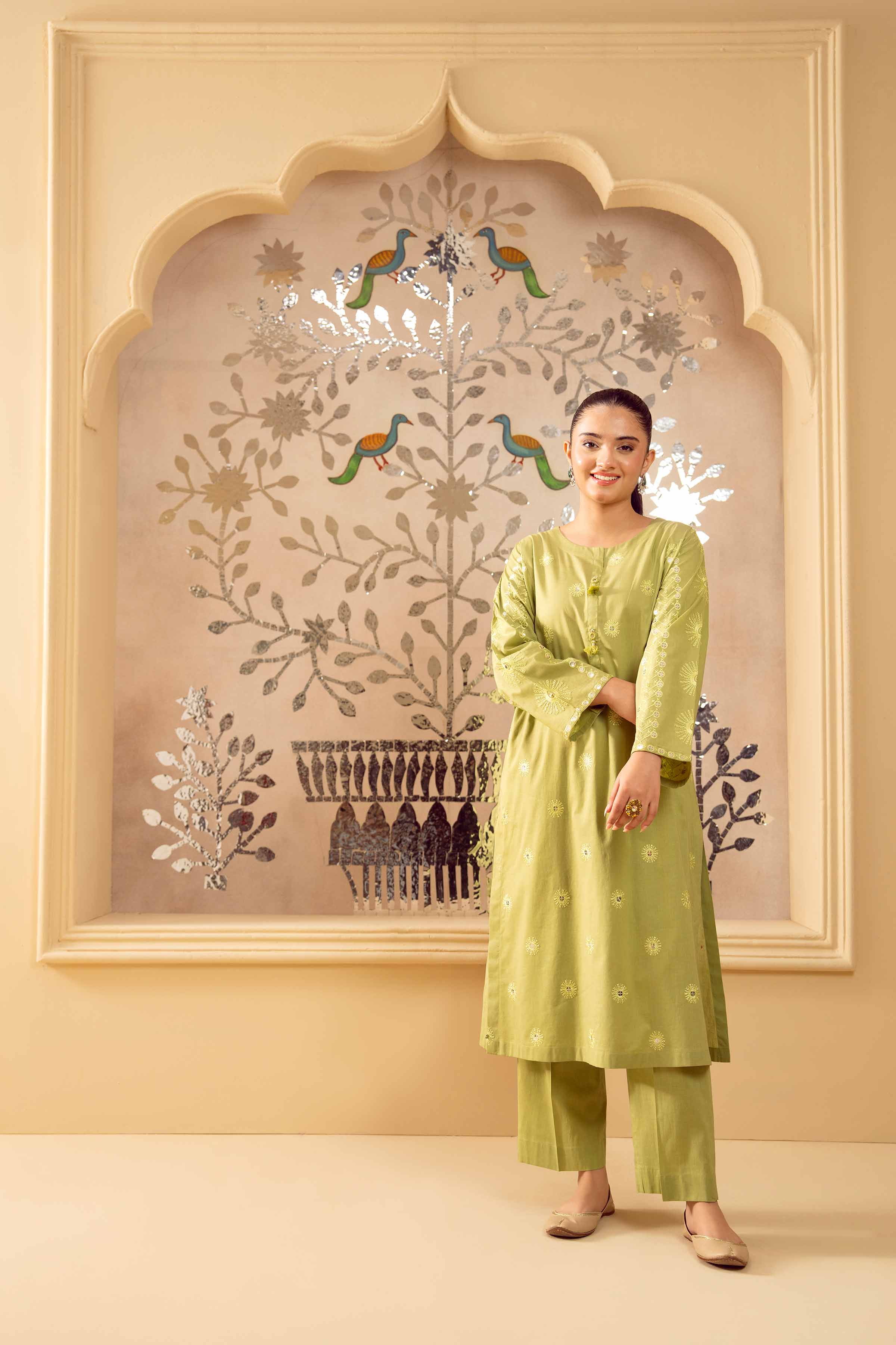 NishatUK - Green Embroidered Cambric 2-piece ready to wear Dress
