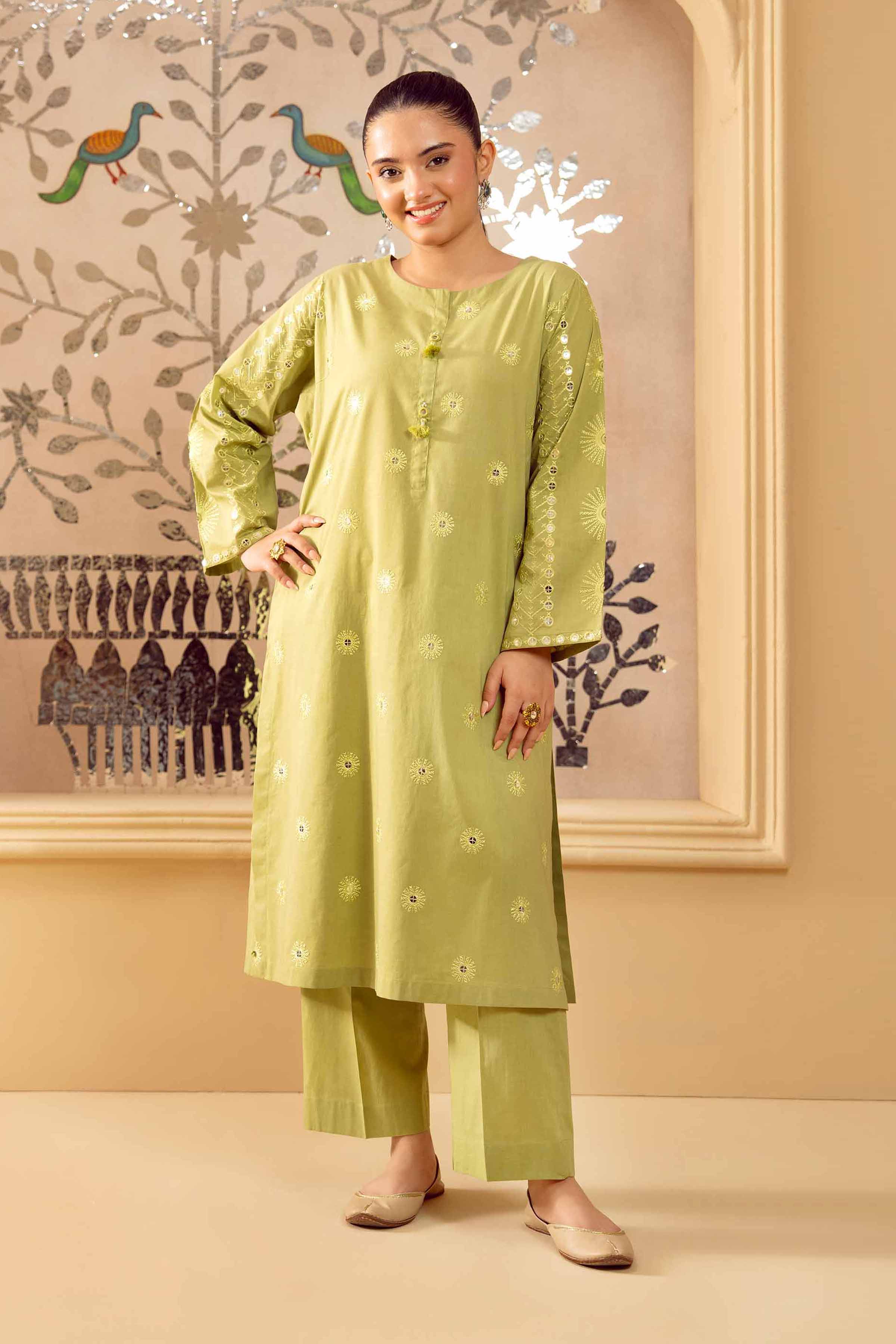 NishatUK - Green Embroidered Cambric 2-piece ready to wear Dress