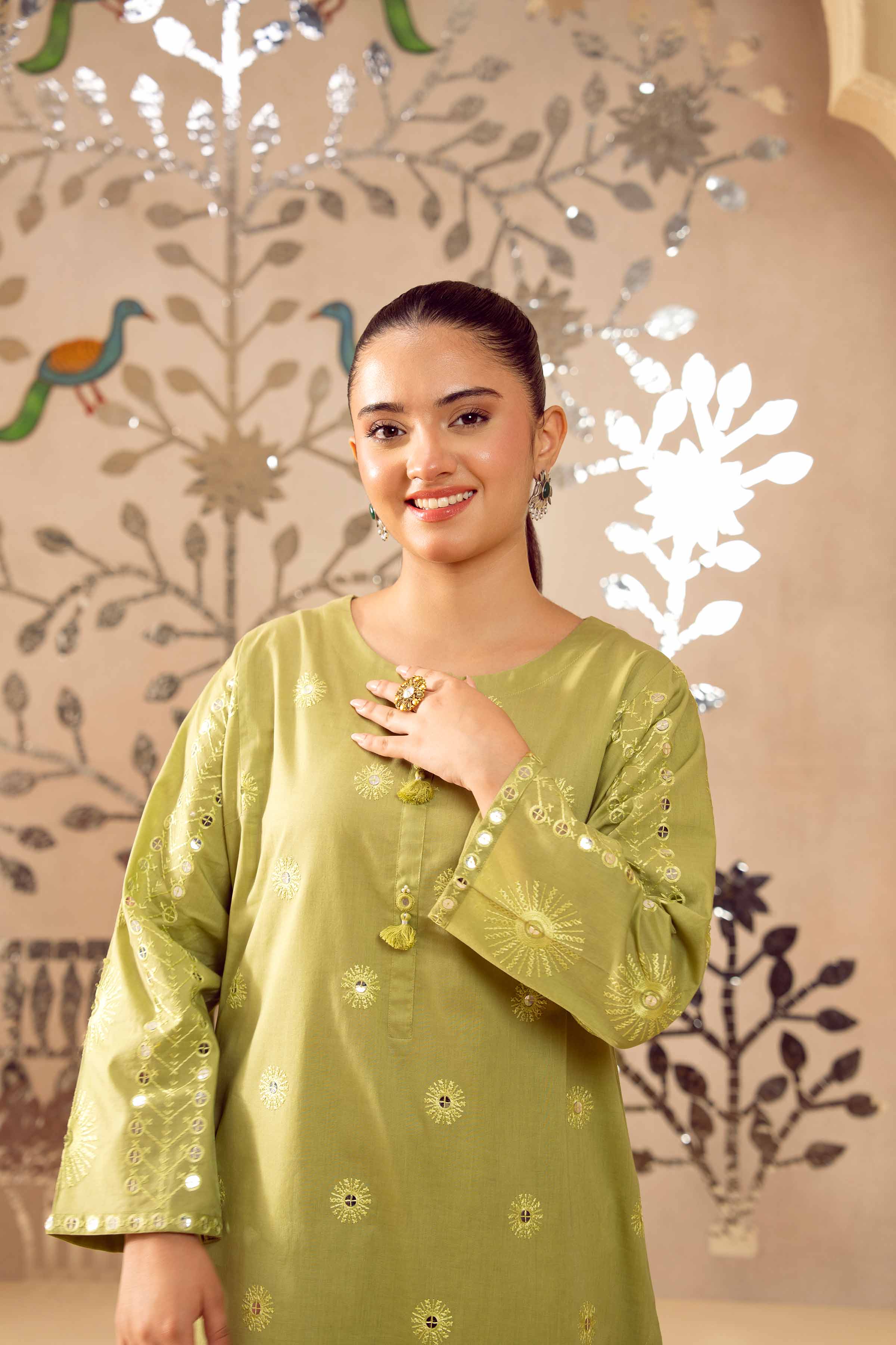 NishatUK - Green Embroidered Cambric 2-piece ready to wear Dress