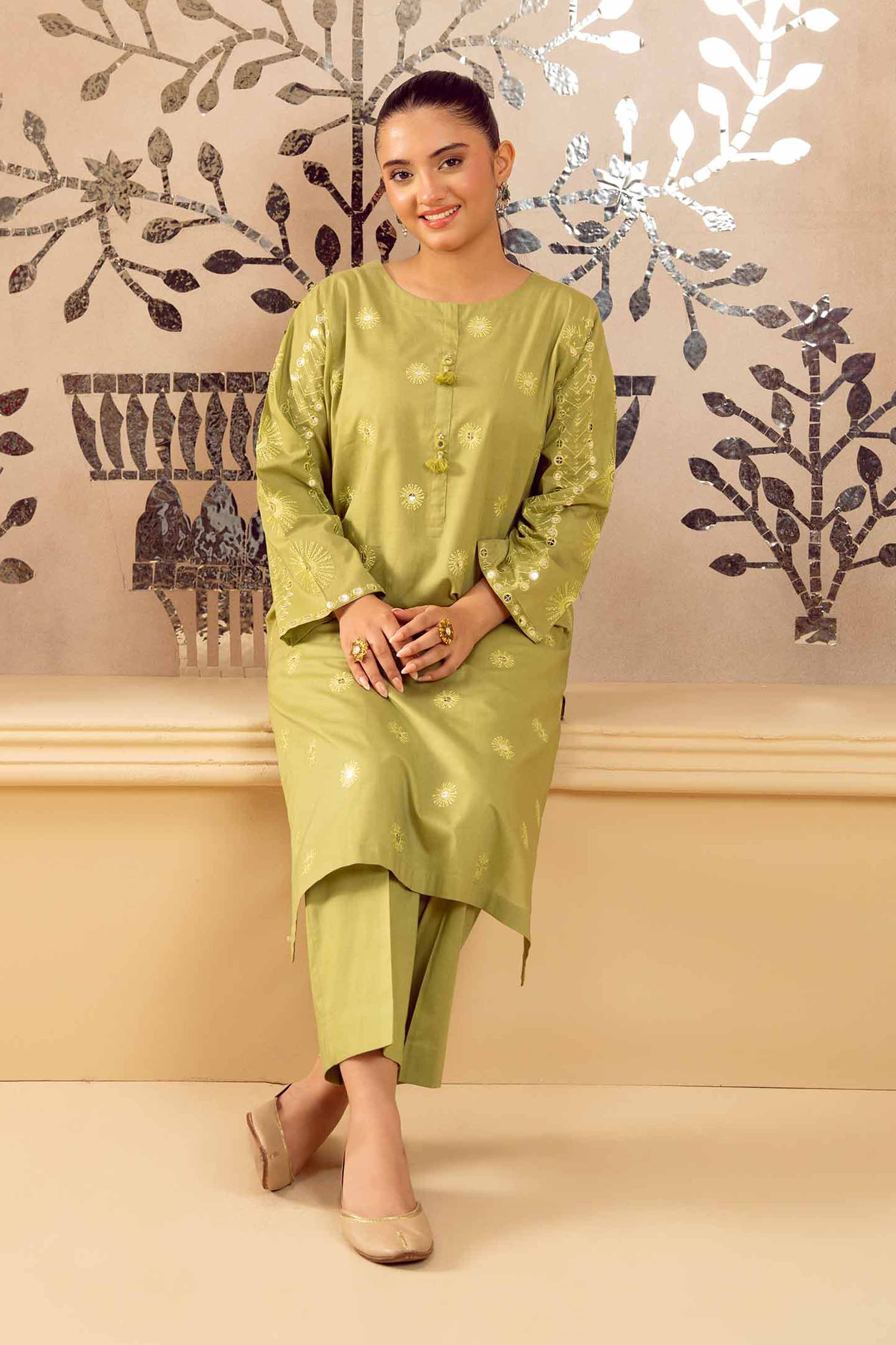 NishatUK - Green Embroidered Cambric 2-piece ready to wear Dress