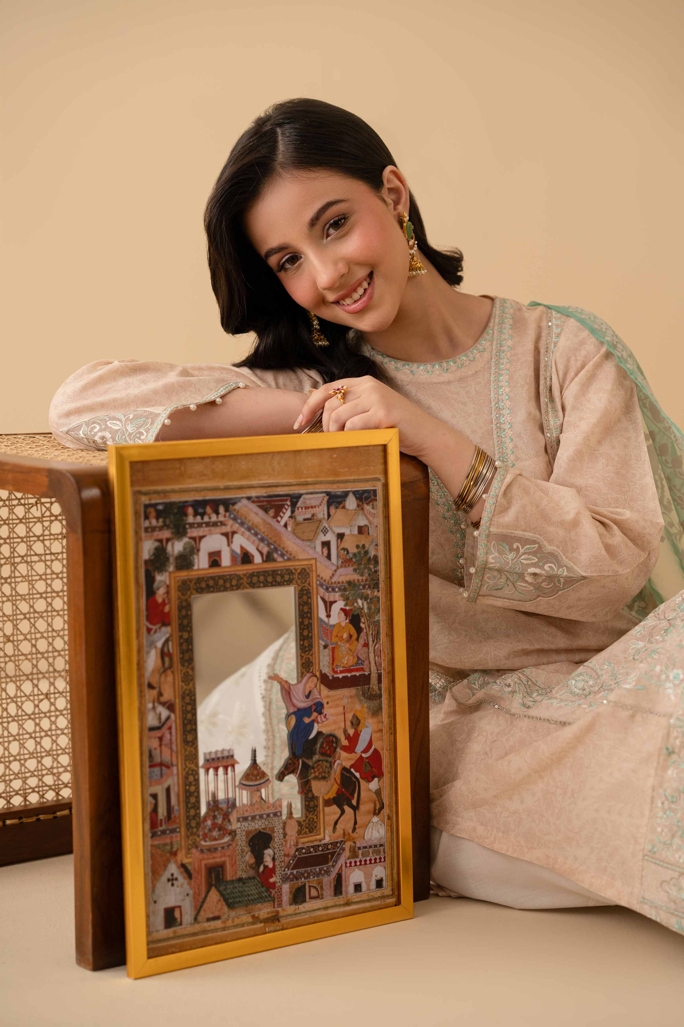 NishatUK - Beige Embroidered Lawn 2-piece ready to wear Dress