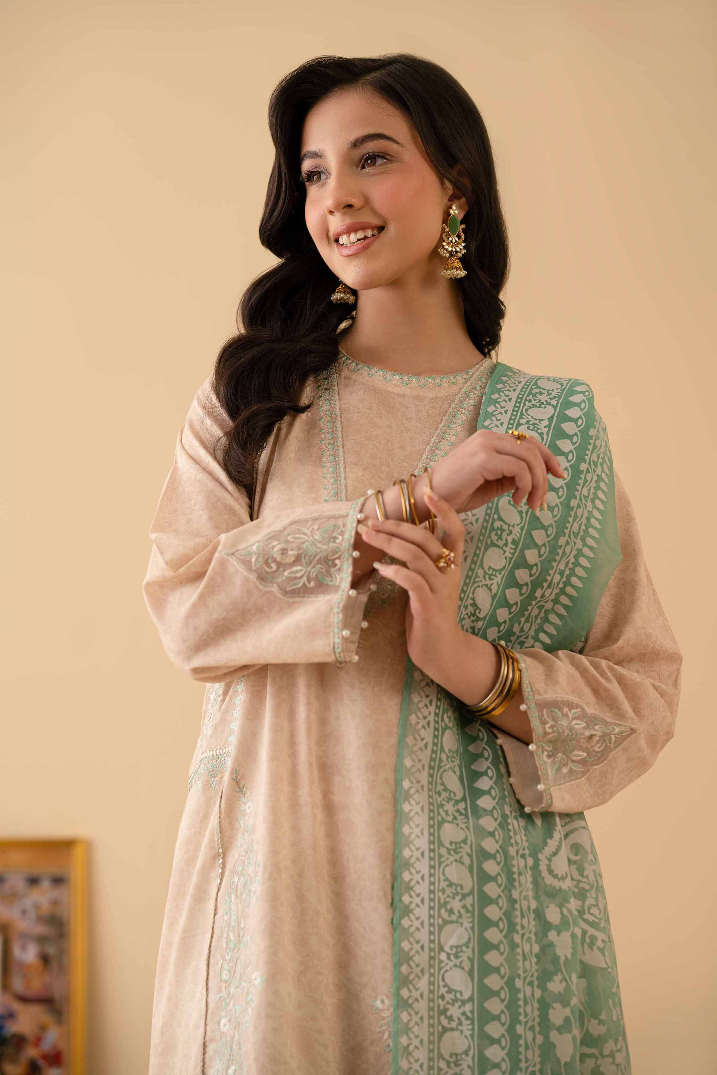 NishatUK - Beige Embroidered Lawn 2-piece ready to wear Dress