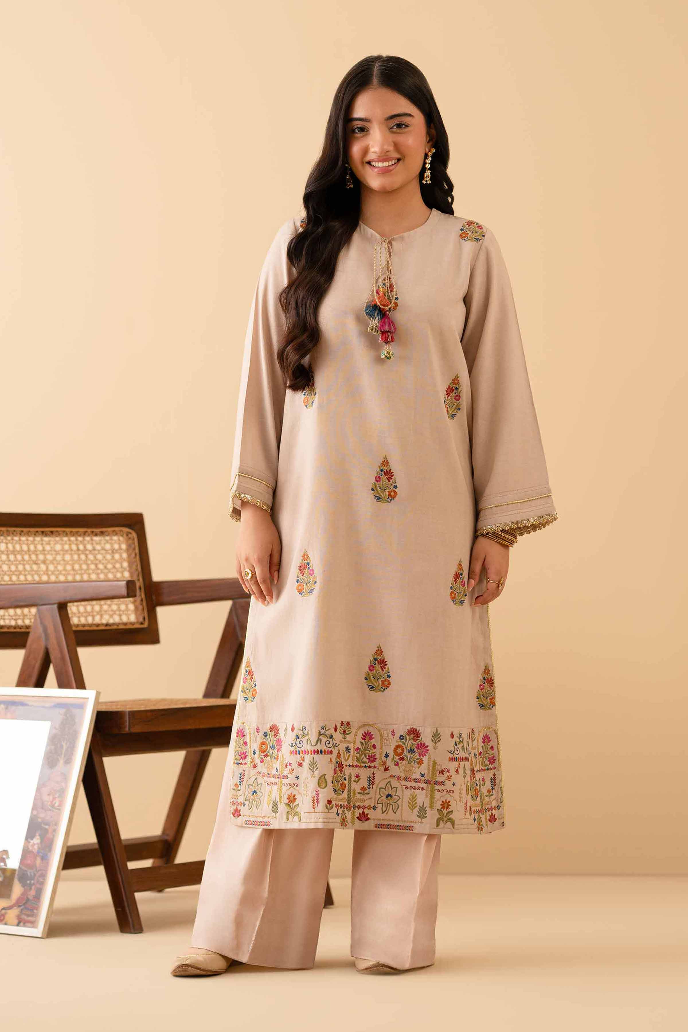 NishatUK - Beige Embroidered Cotton 1-piece ready to wear Shirt