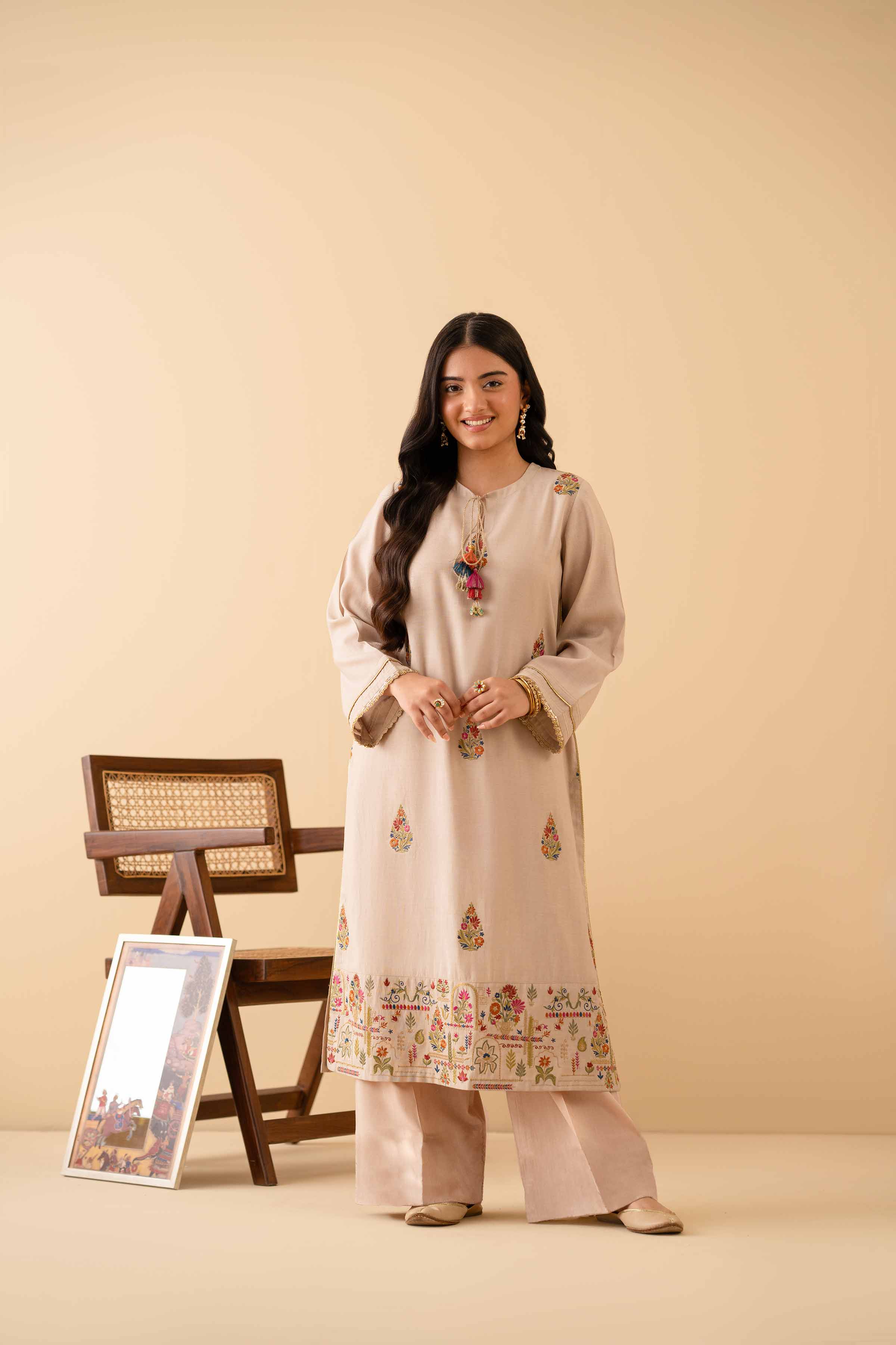 NishatUK - Beige Embroidered Cotton 1-piece ready to wear Shirt