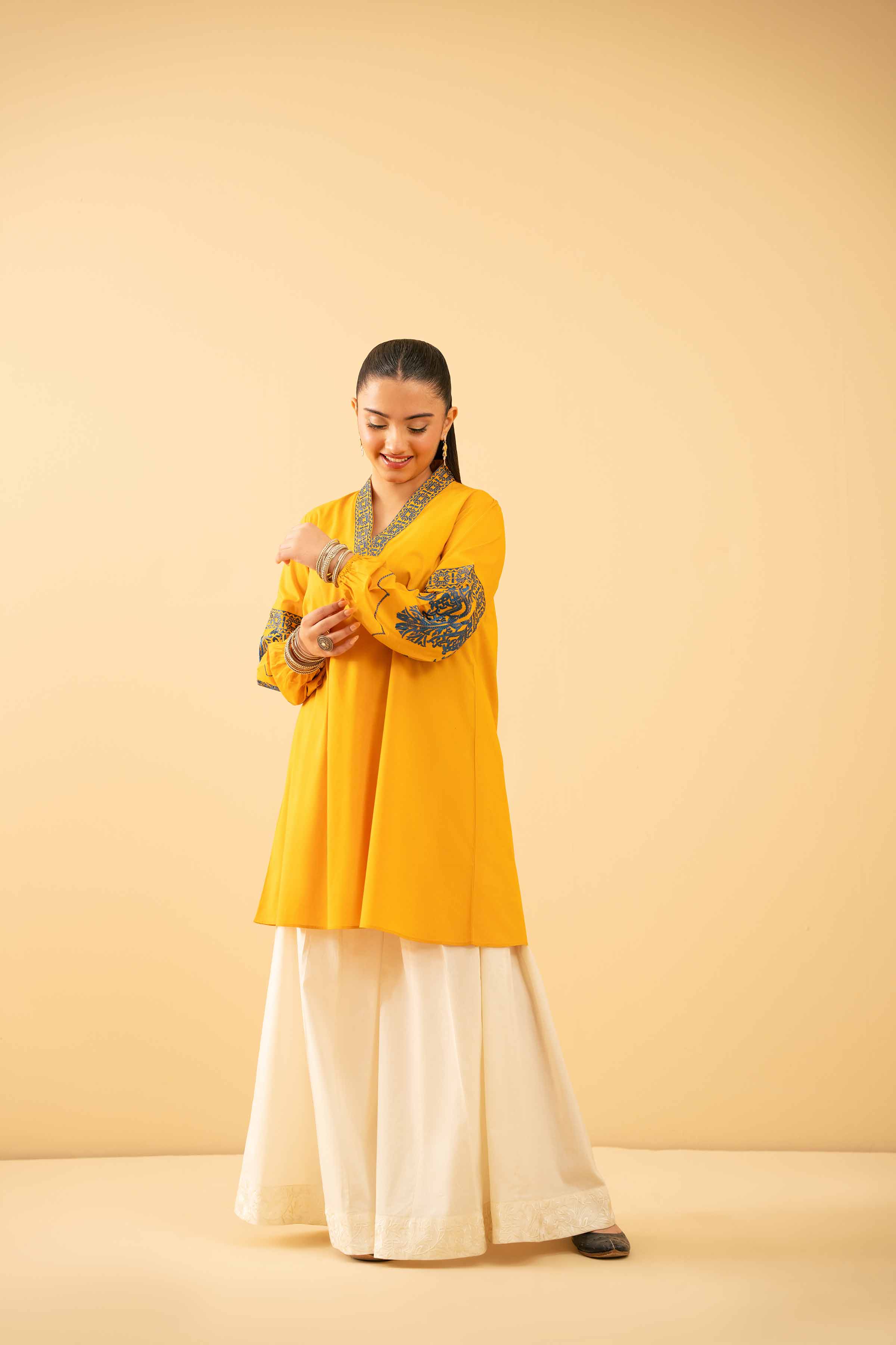 NishatUK - Gold Embroidered Cambric 1-piece ready to wear Tunic