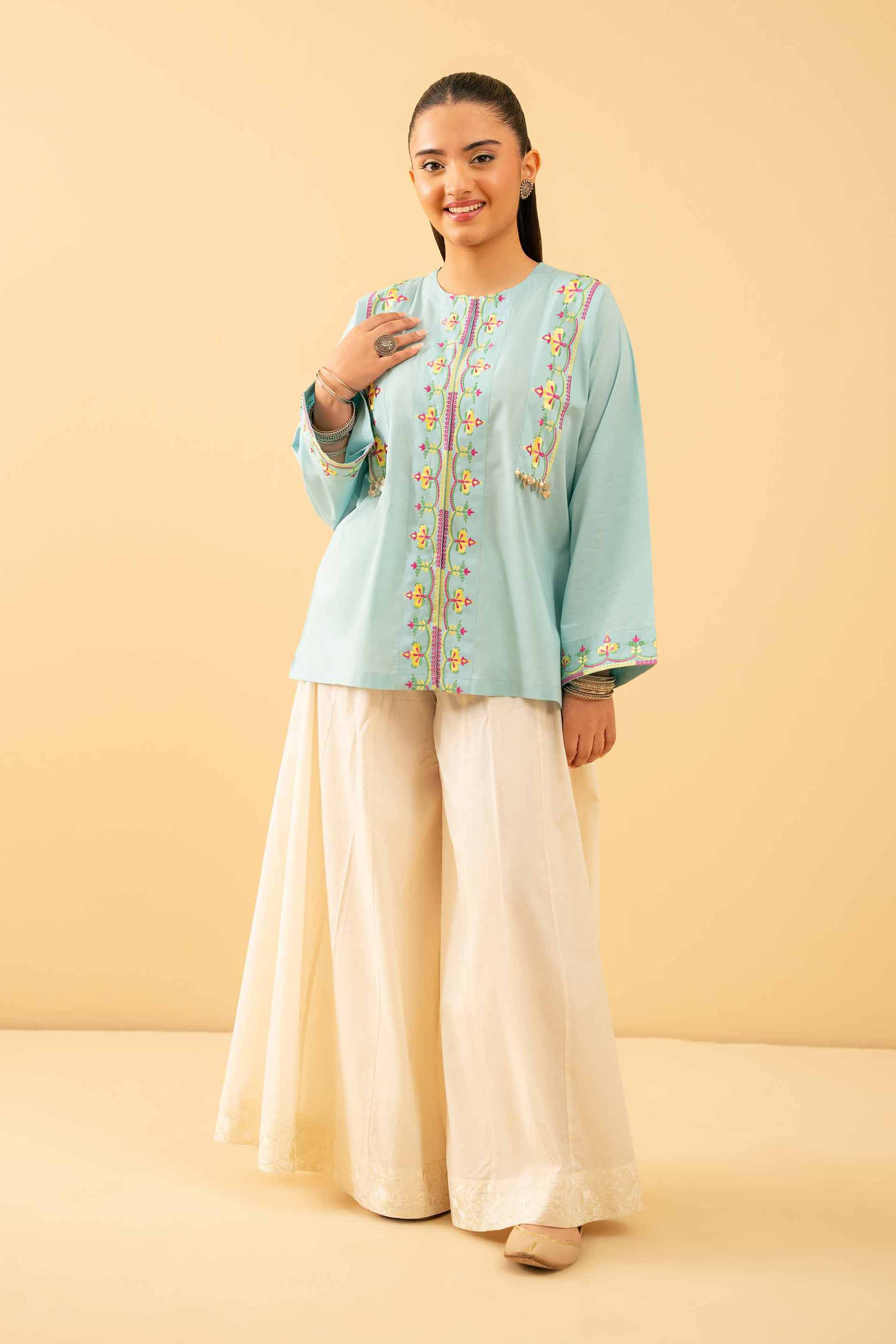 NishatUK - Sky Blue Embroidered Cambric 1-piece ready to wear Tunic