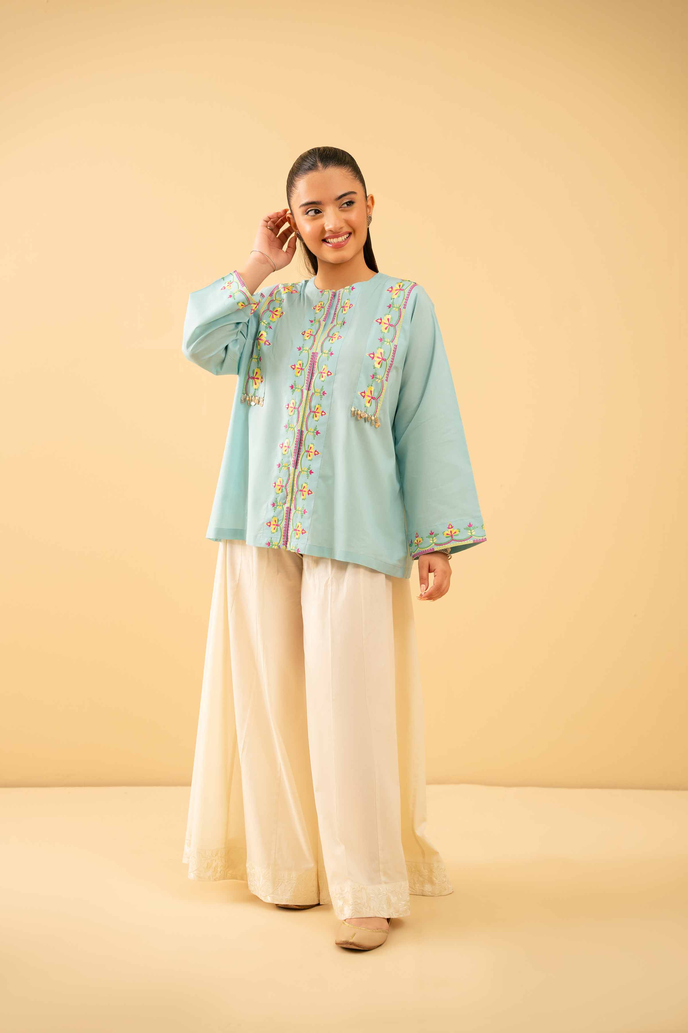 NishatUK - Sky Blue Embroidered Cambric 1-piece ready to wear Tunic