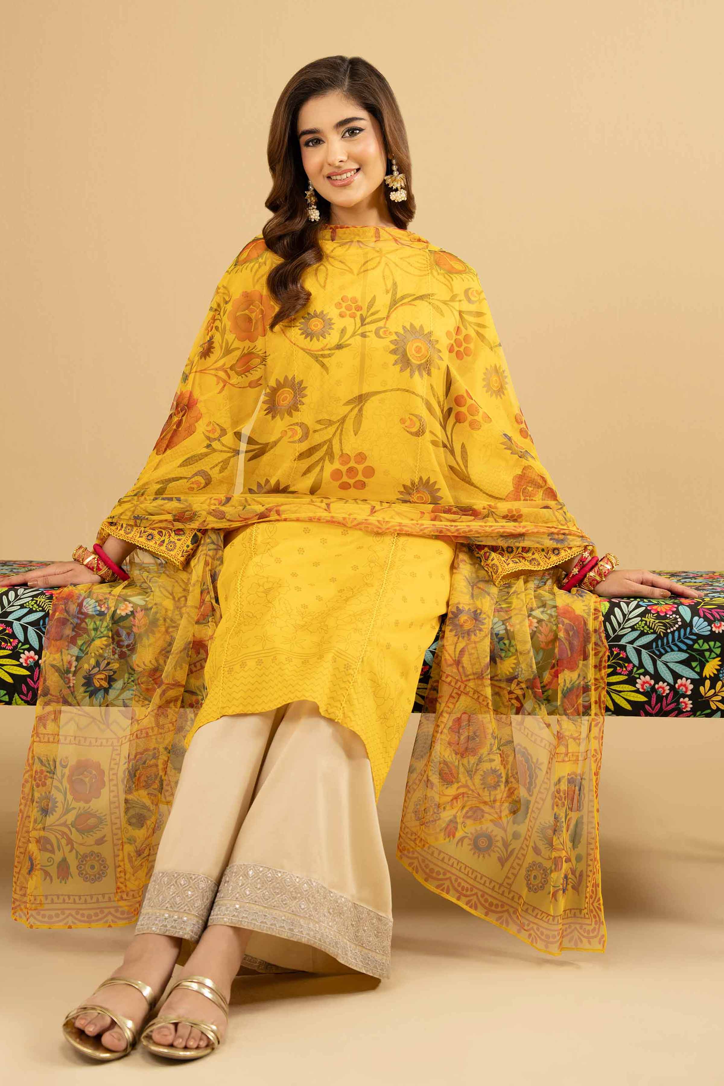 NishatUK - Yellow Printed Lawn 2-piece ready to wear Dress