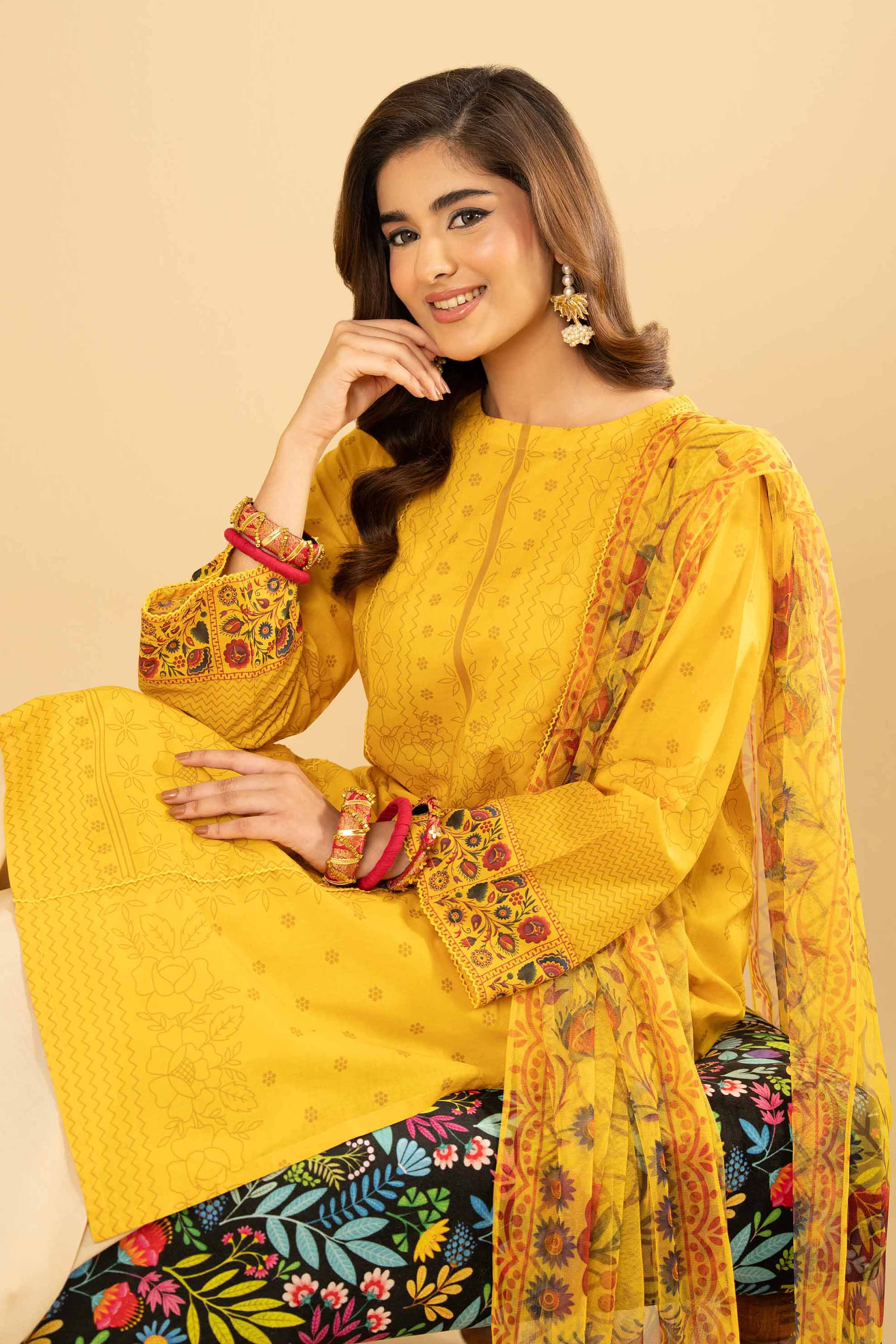 NishatUK - Yellow Printed Lawn 2-piece ready to wear Dress