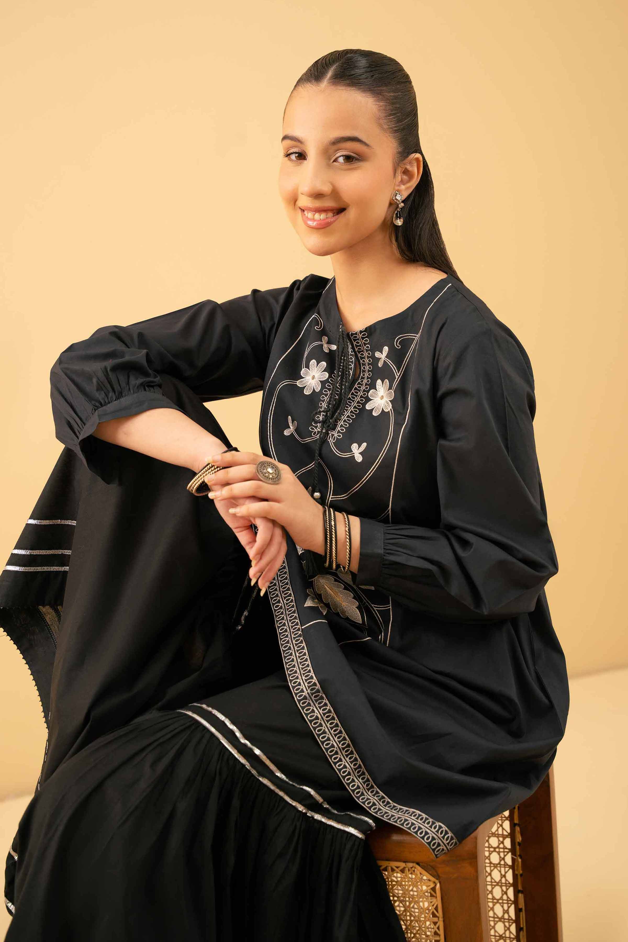 NishatUK - Black Embroidered Cambric 1-piece ready to wear Tunic