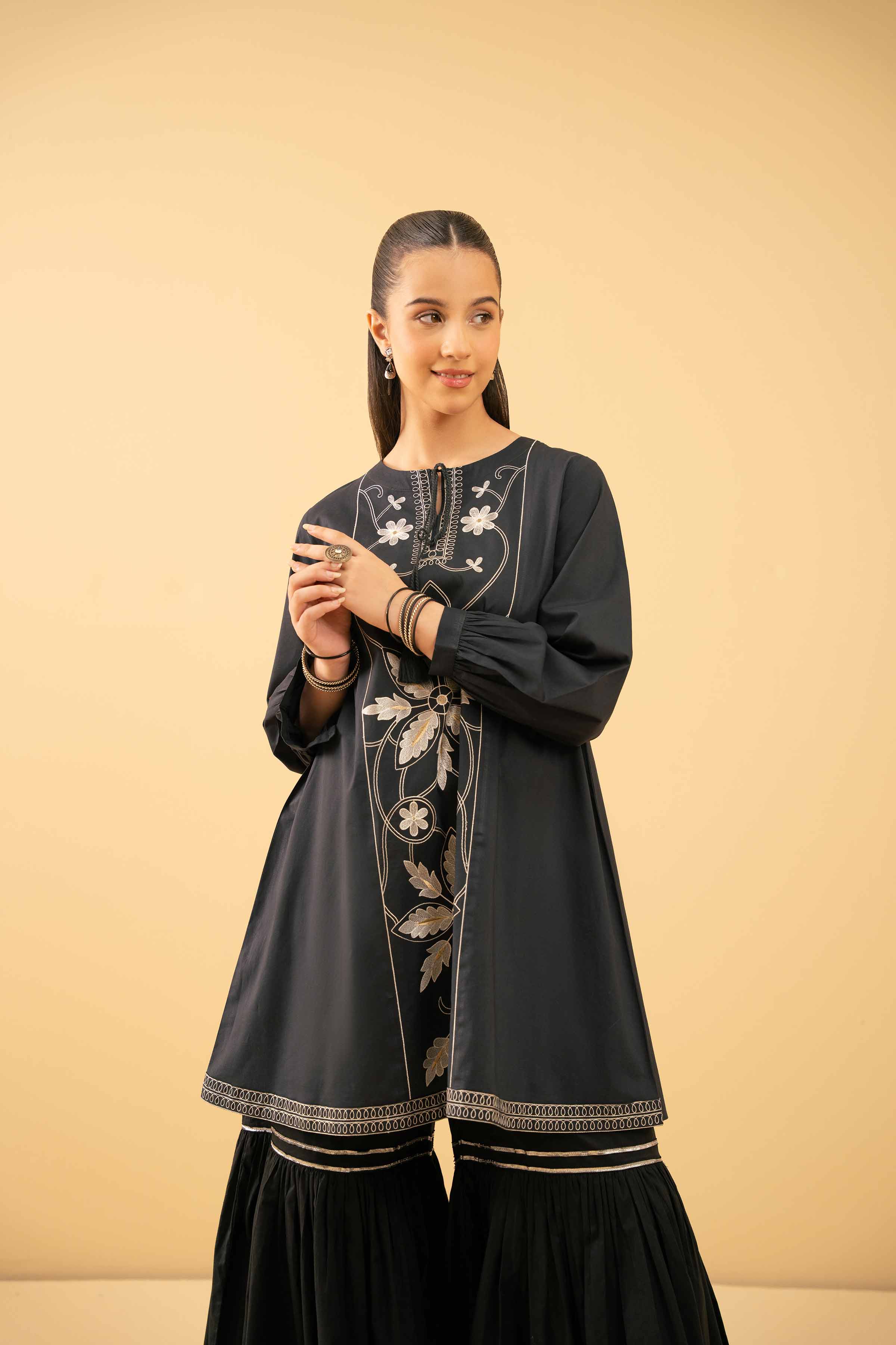 NishatUK - Black Embroidered Cambric 1-piece ready to wear Tunic