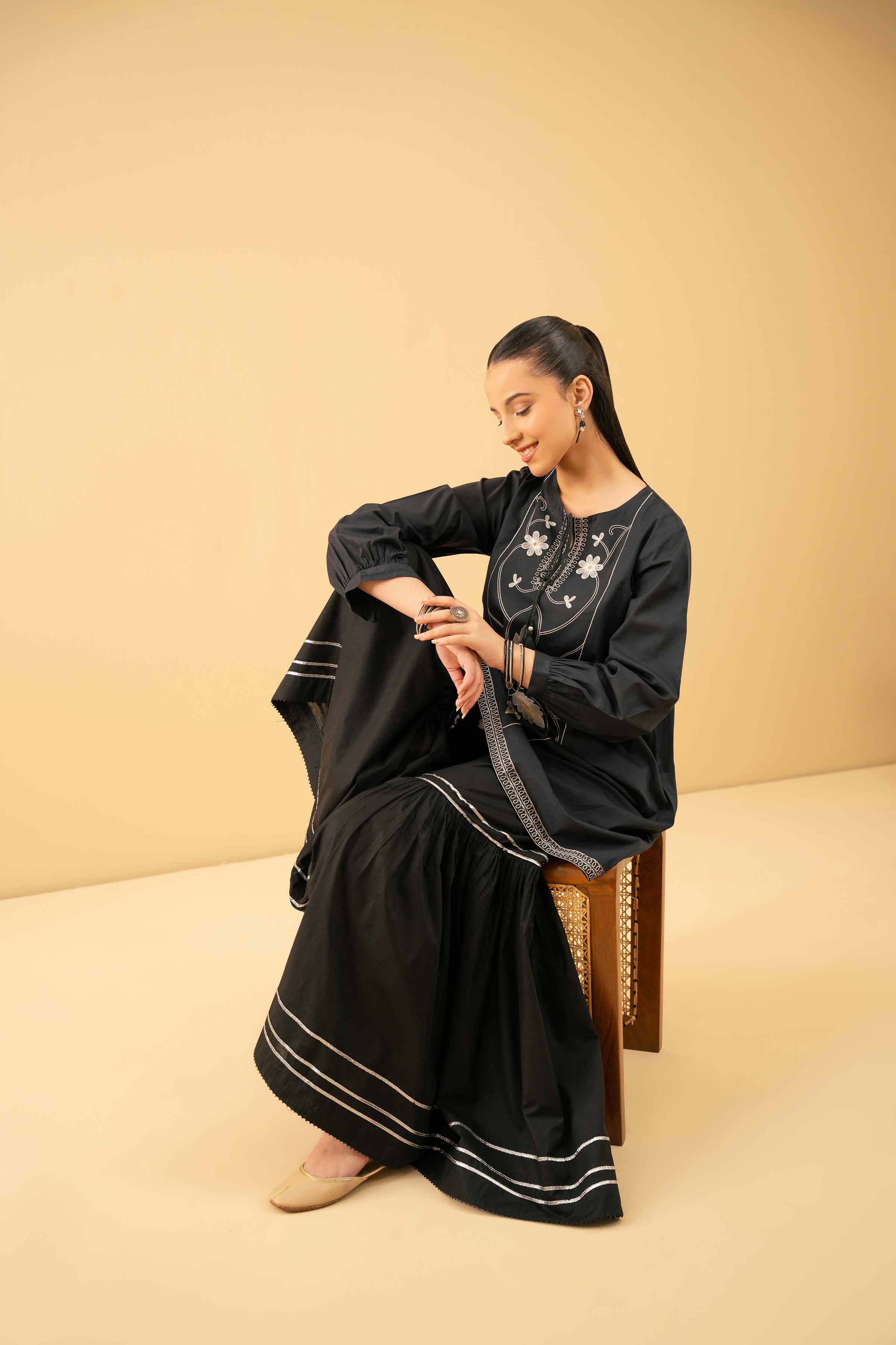 NishatUK - Black Embroidered Cambric 1-piece ready to wear Tunic