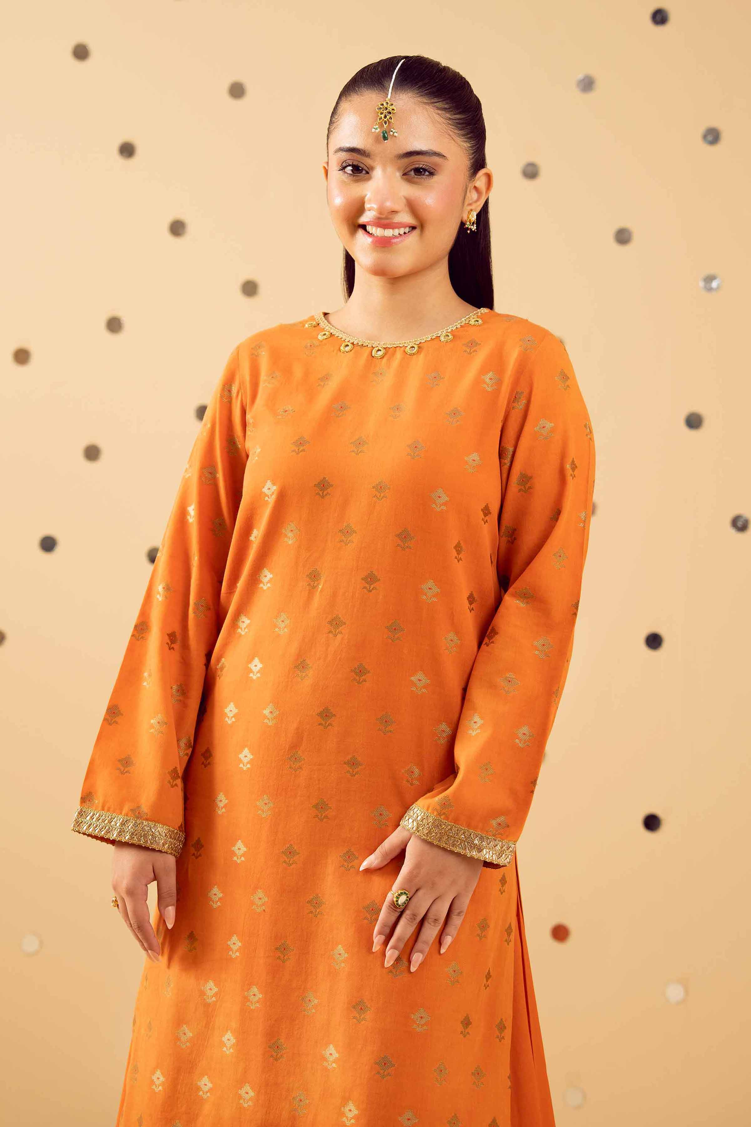 NishatUK - Orange Solids Jacquard 2-piece ready to wear Dress