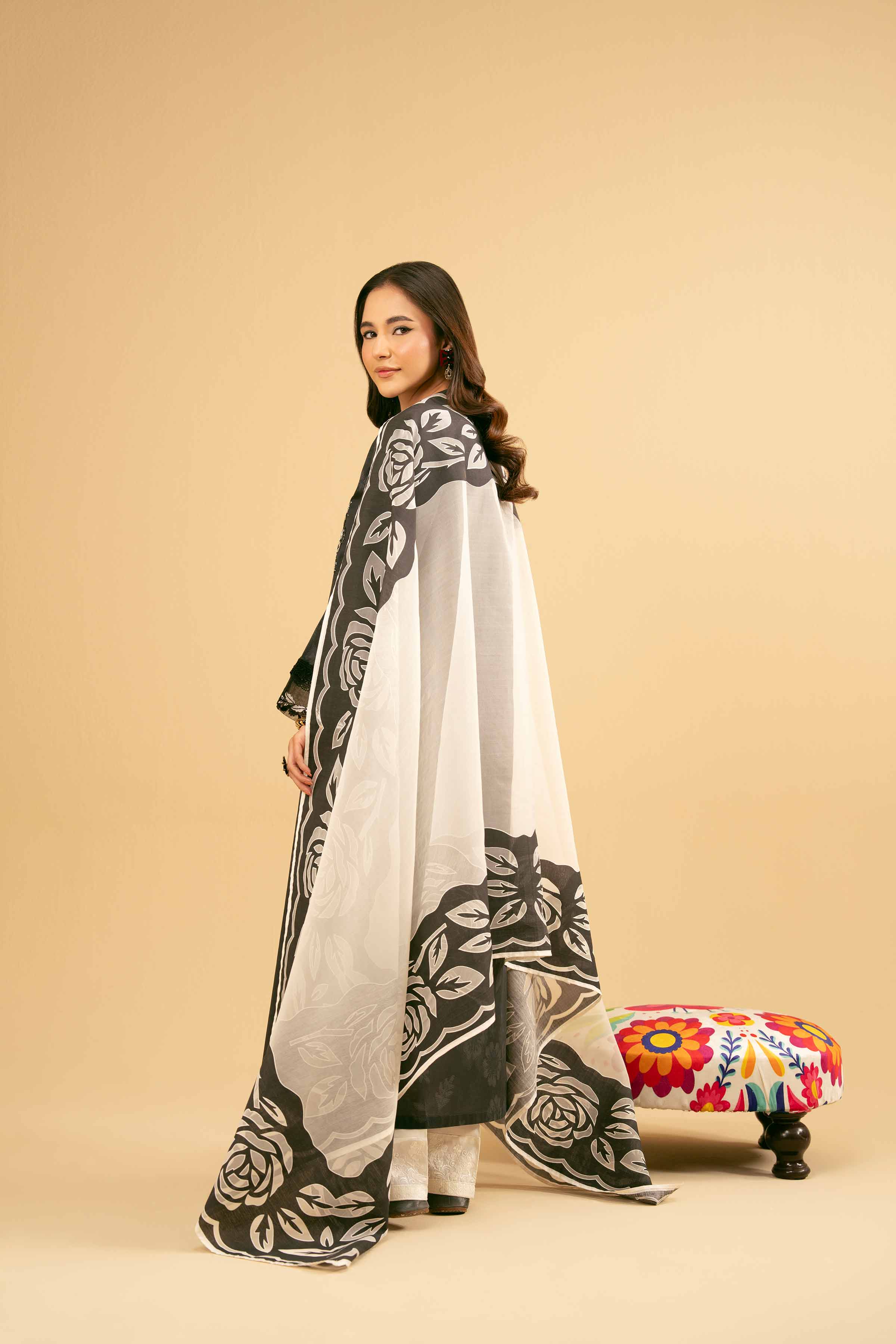 NishatUK - Black Embroidered Lawn 2-piece ready to wear Dress