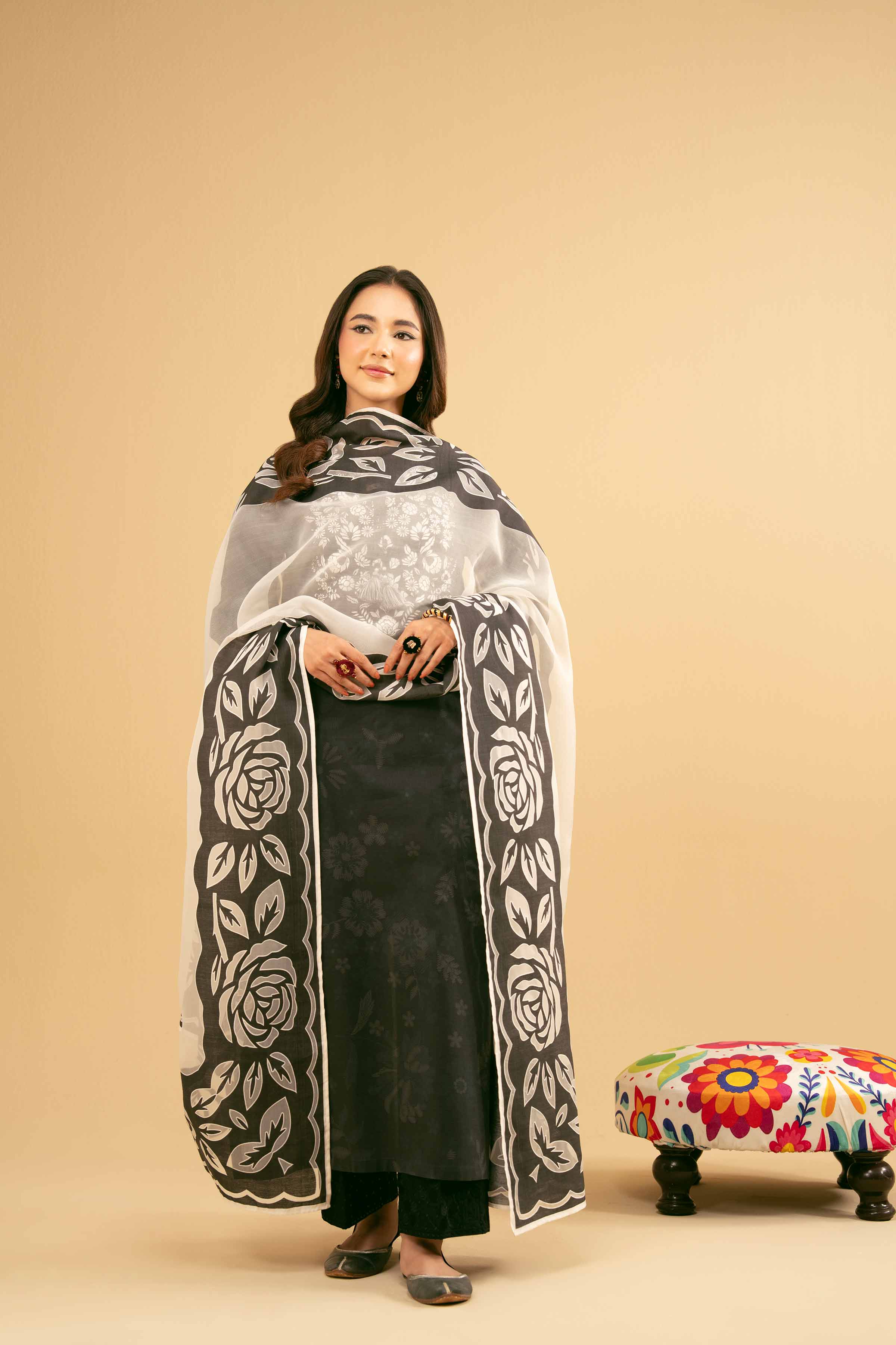 NishatUK - Black Embroidered Lawn 2-piece ready to wear Dress
