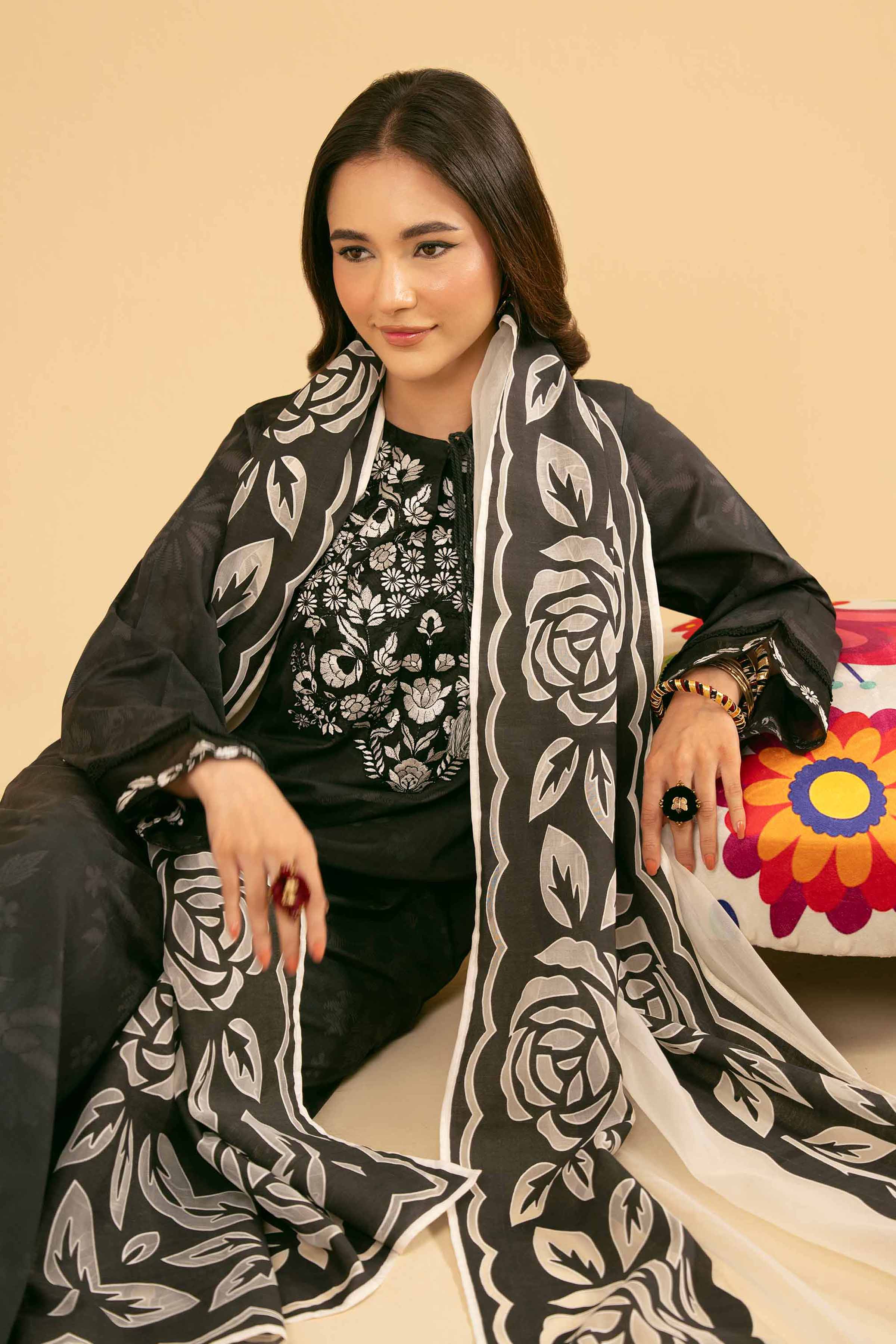 NishatUK - Black Embroidered Lawn 2-piece ready to wear Dress