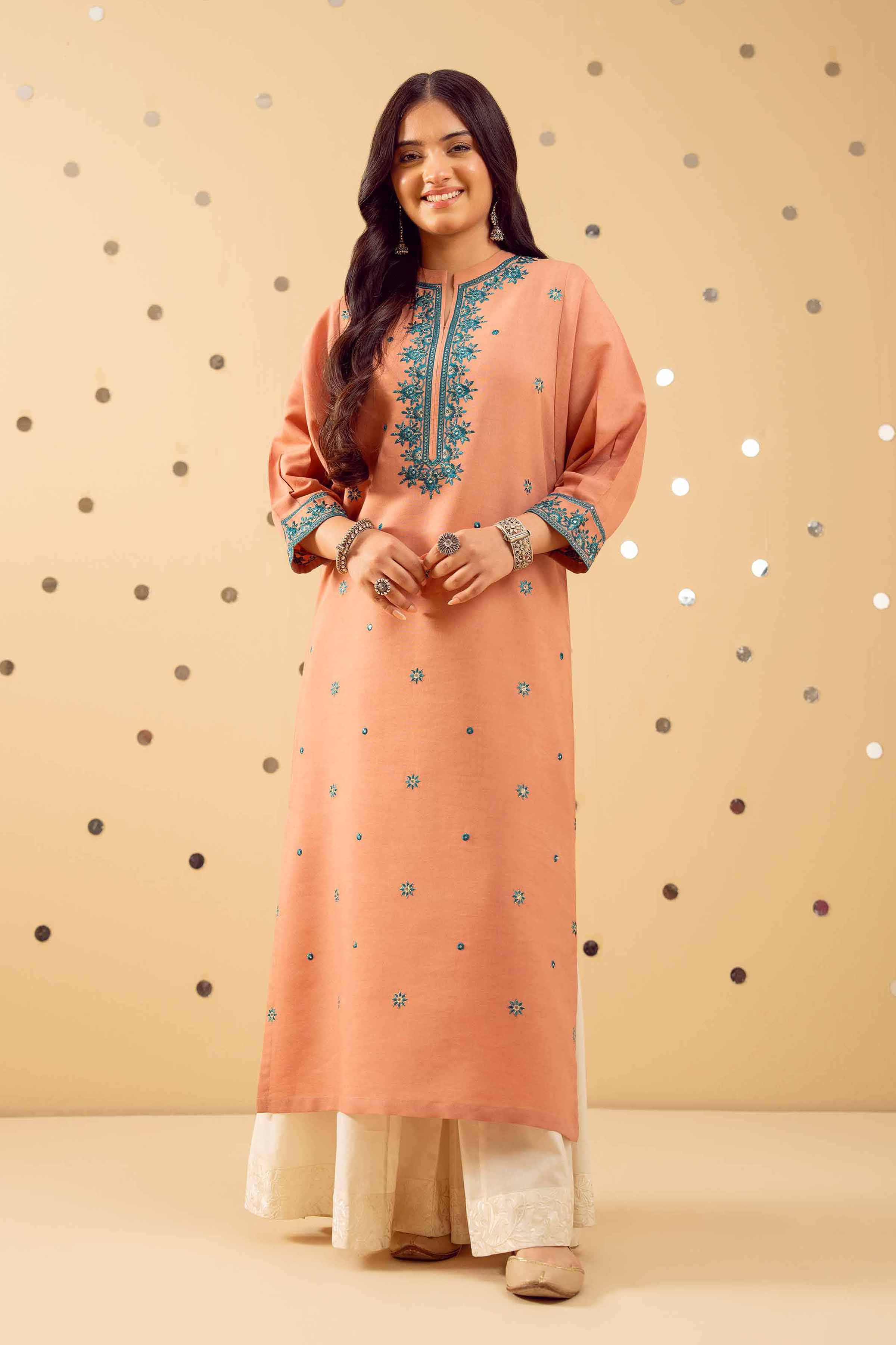 NishatUK - Peach Embroidered Cotton 1-piece ready to wear Shirt