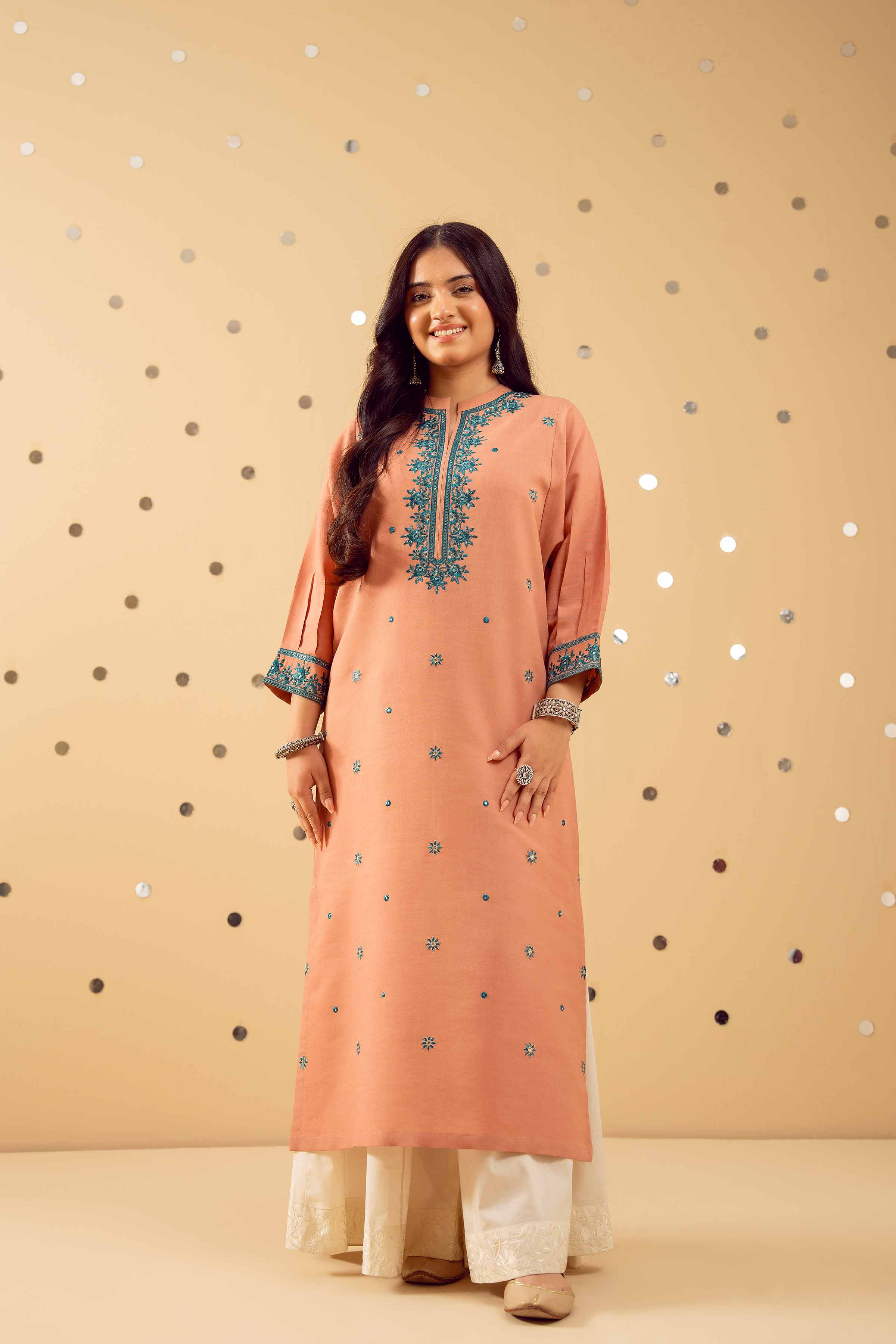 NishatUK - Peach Embroidered Cotton 1-piece ready to wear Shirt