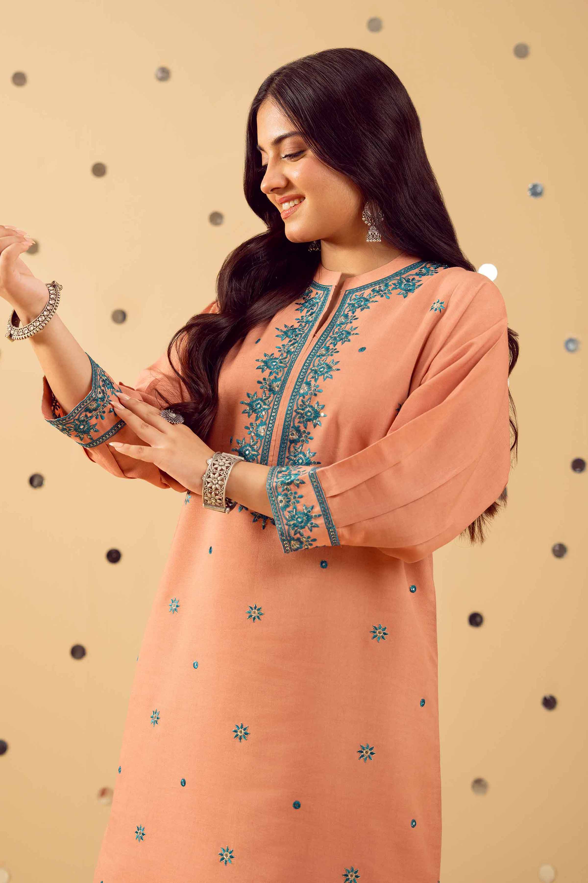 NishatUK - Peach Embroidered Cotton 1-piece ready to wear Shirt
