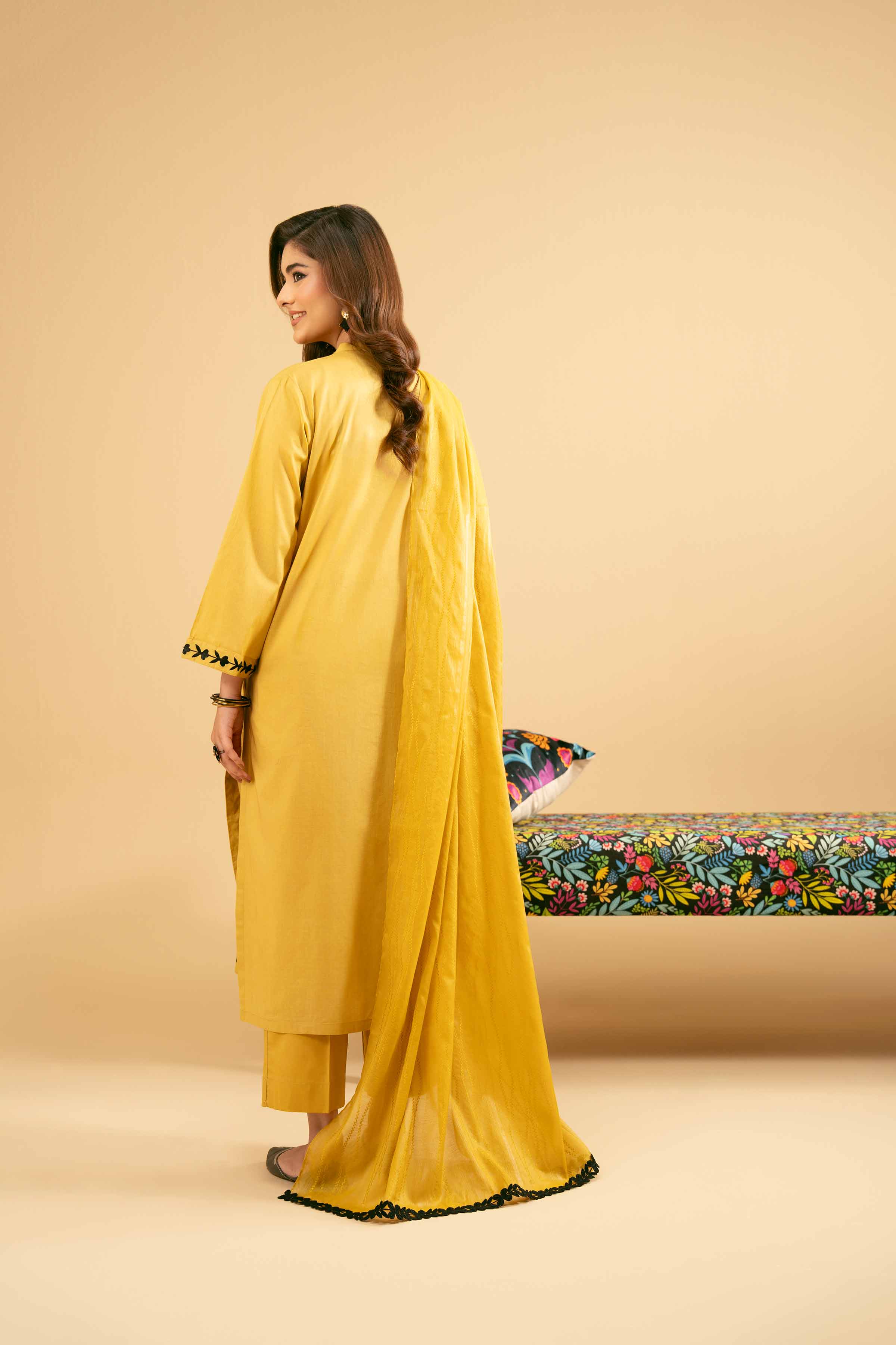 NishatUK - Yellow Embroidered Cambric 3-piece ready to wear Suit