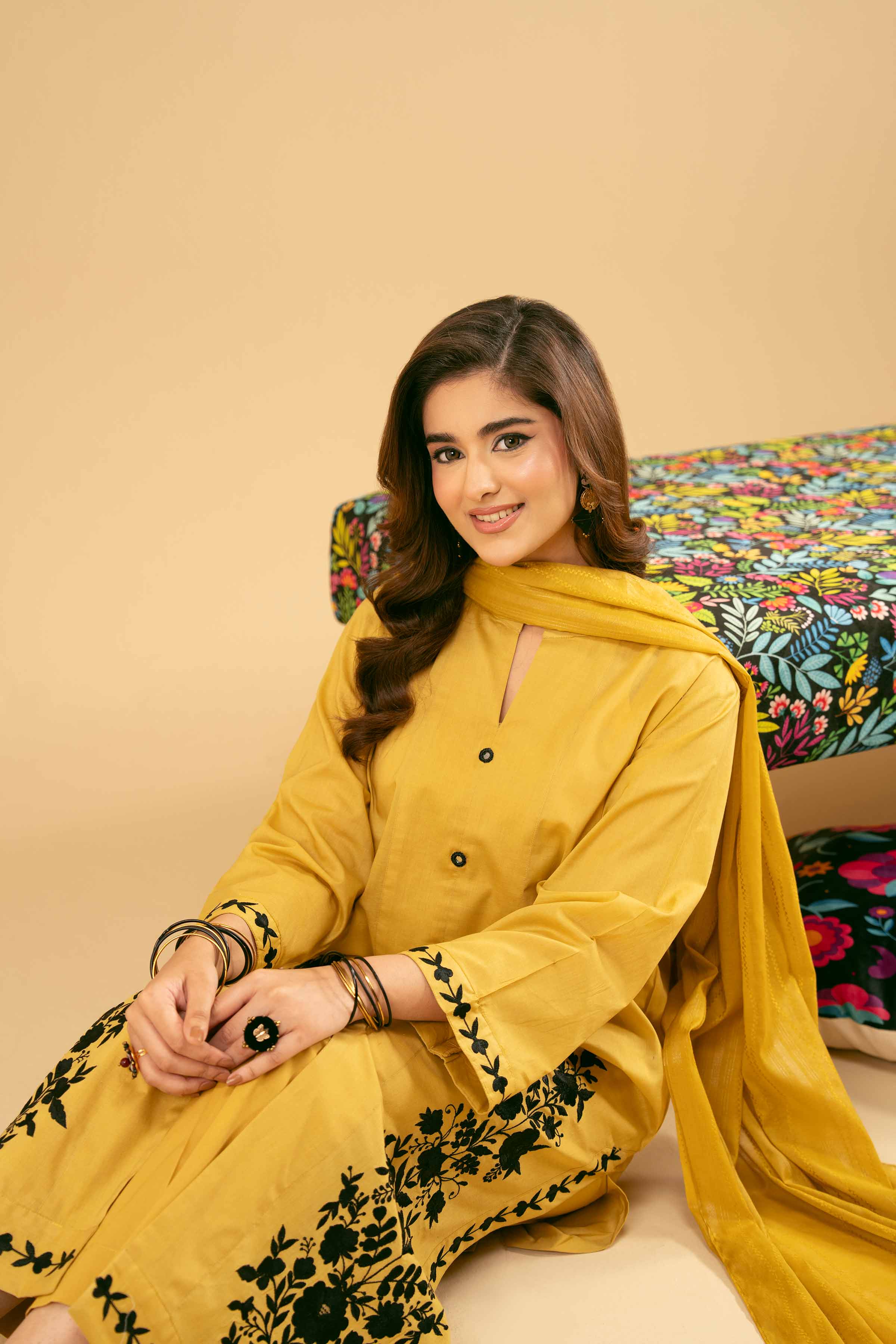 NishatUK - Yellow Embroidered Cambric 3-piece ready to wear Suit