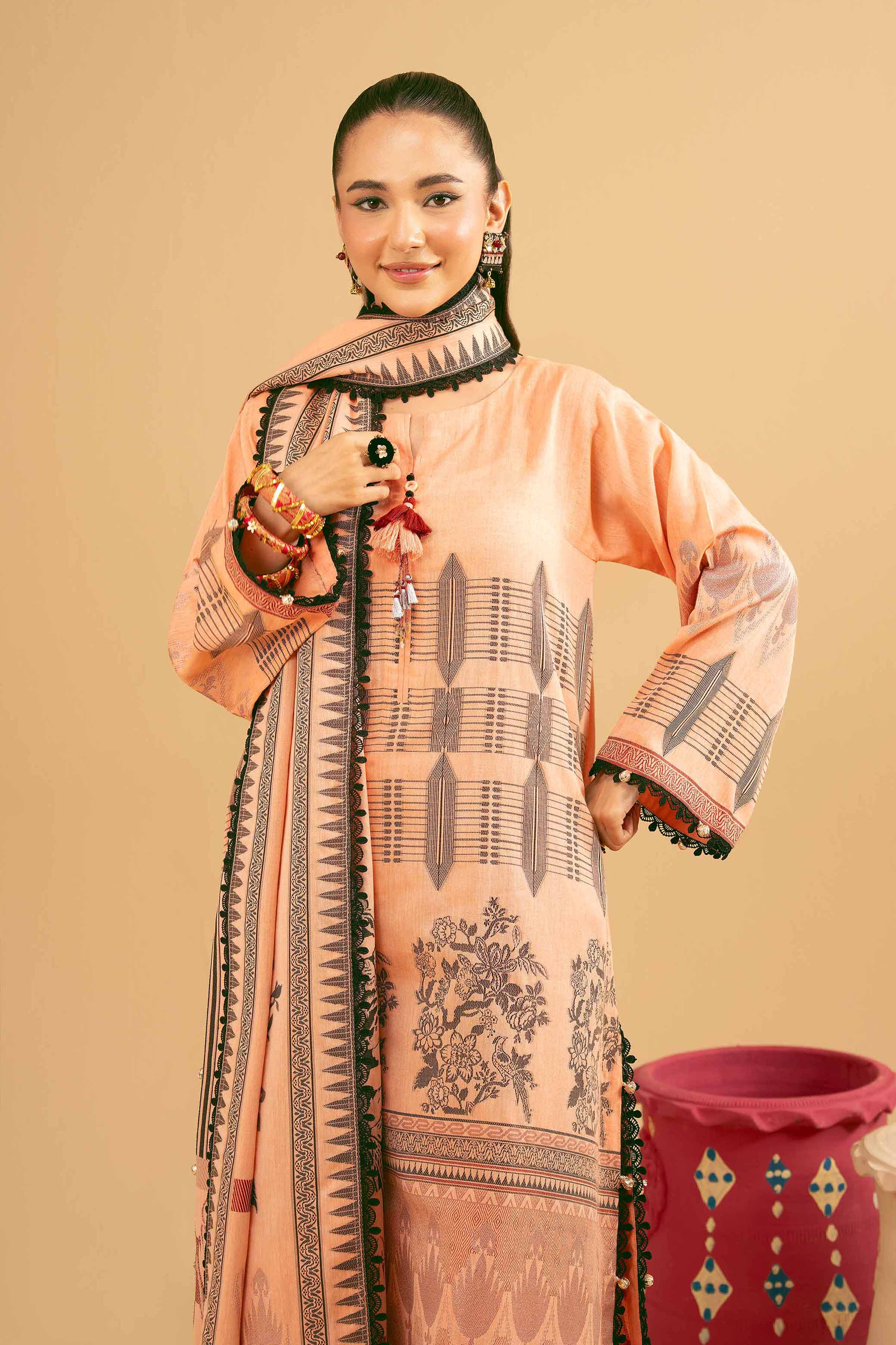 NishatUK - Peach Solids Jacquard 3-piece ready to wear Suit