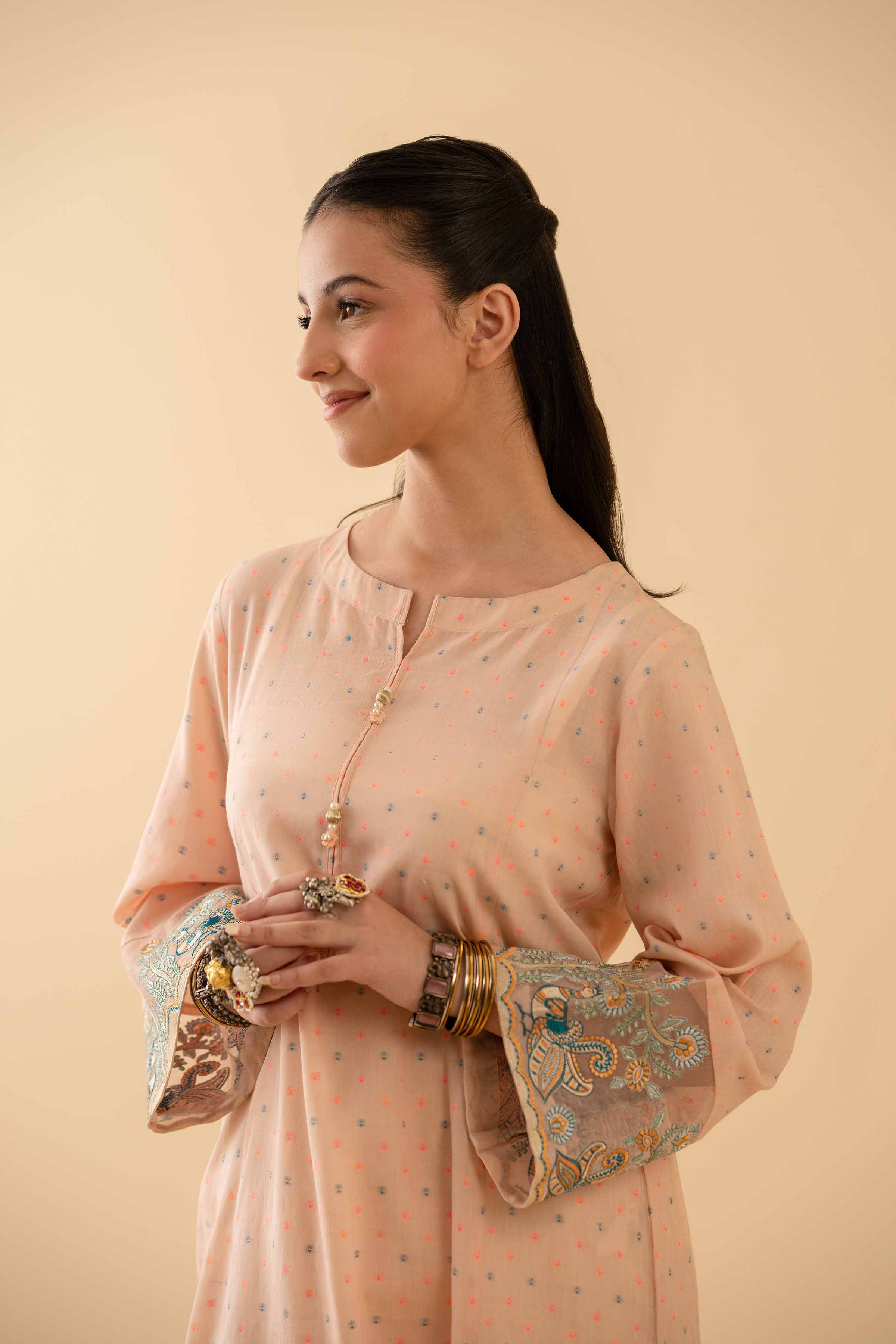 NishatUK - Peach Embroidered Jacquard 1-piece ready to wear Shirt