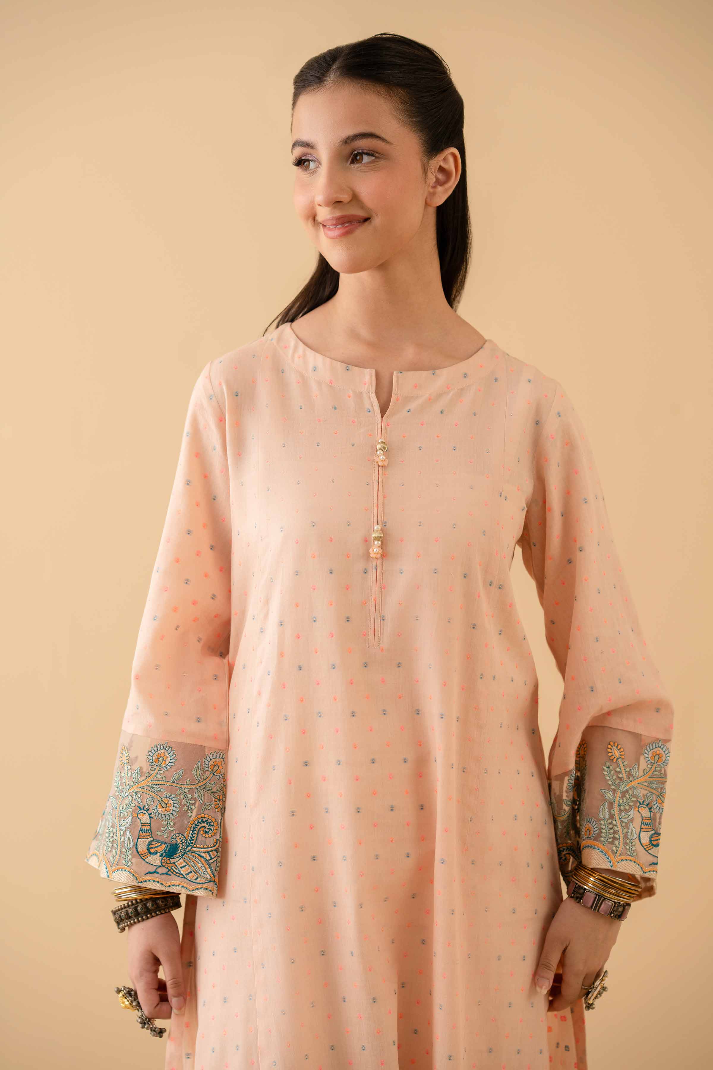 NishatUK - Peach Embroidered Jacquard 1-piece ready to wear Shirt