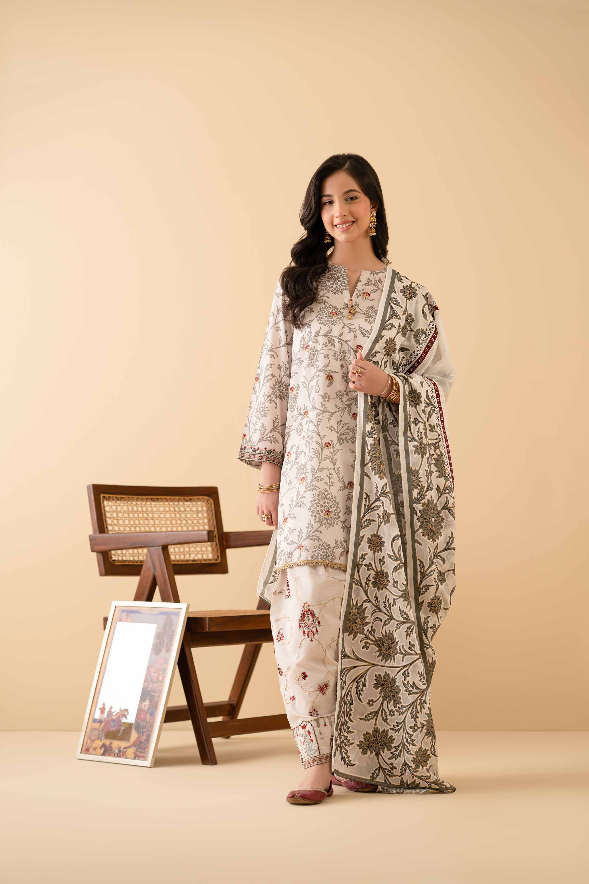 NishatUK - Light Grey Embroidered Lawn 3-piece ready to wear Suit