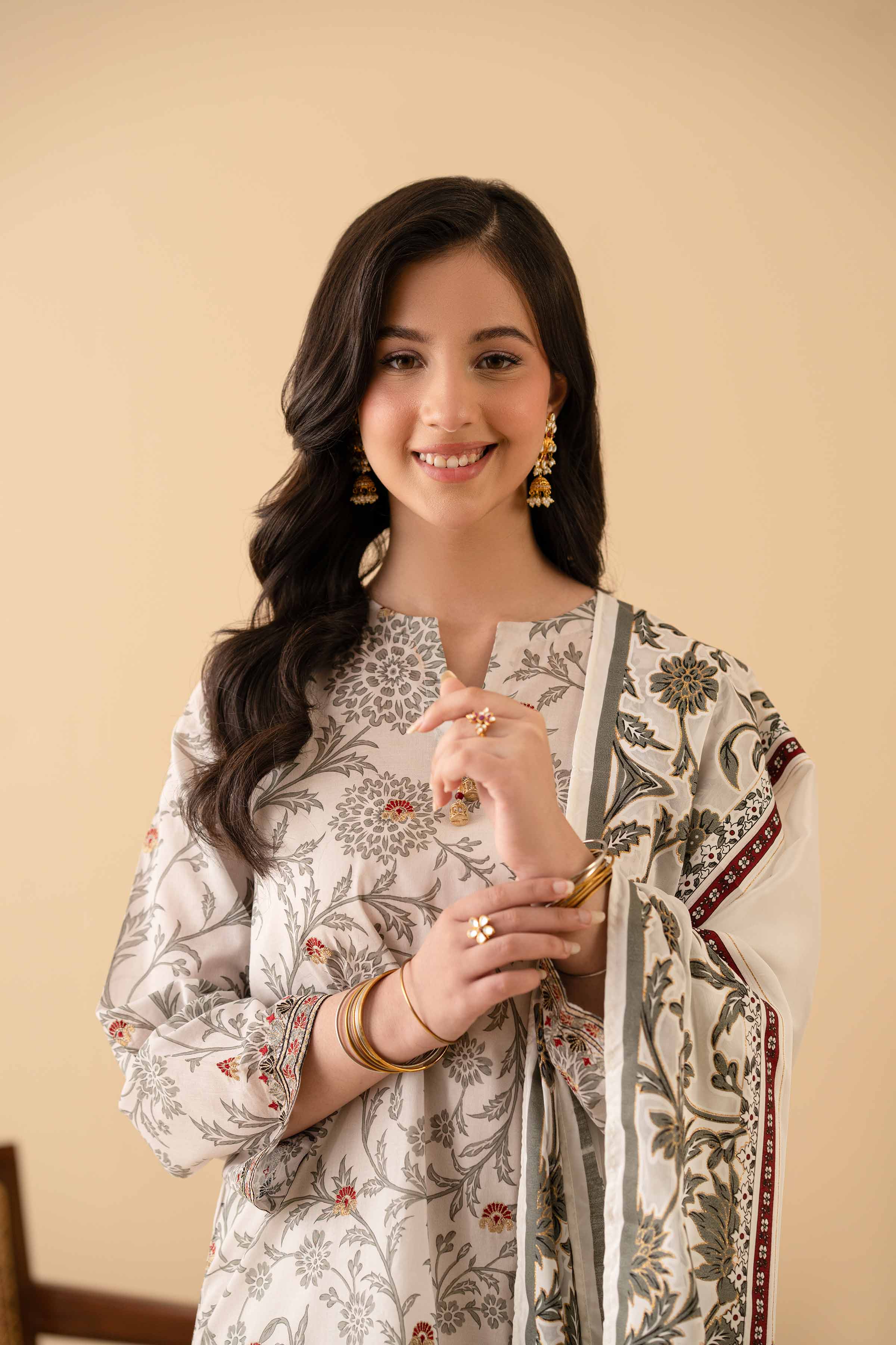 NishatUK - Light Grey Embroidered Lawn 3-piece ready to wear Suit