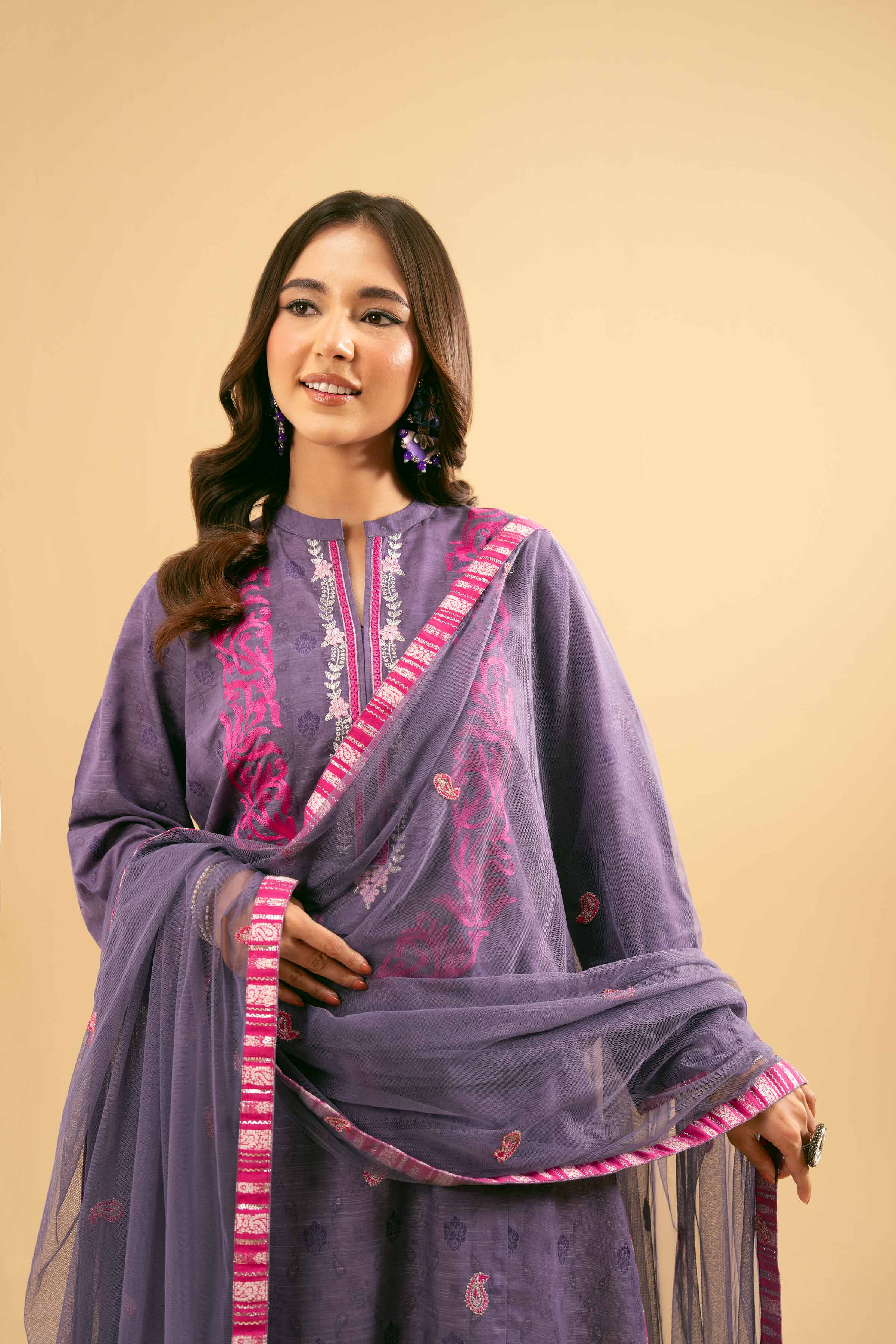 NishatUK - Purple Embroidered Jacquard 2-piece ready to wear Dress
