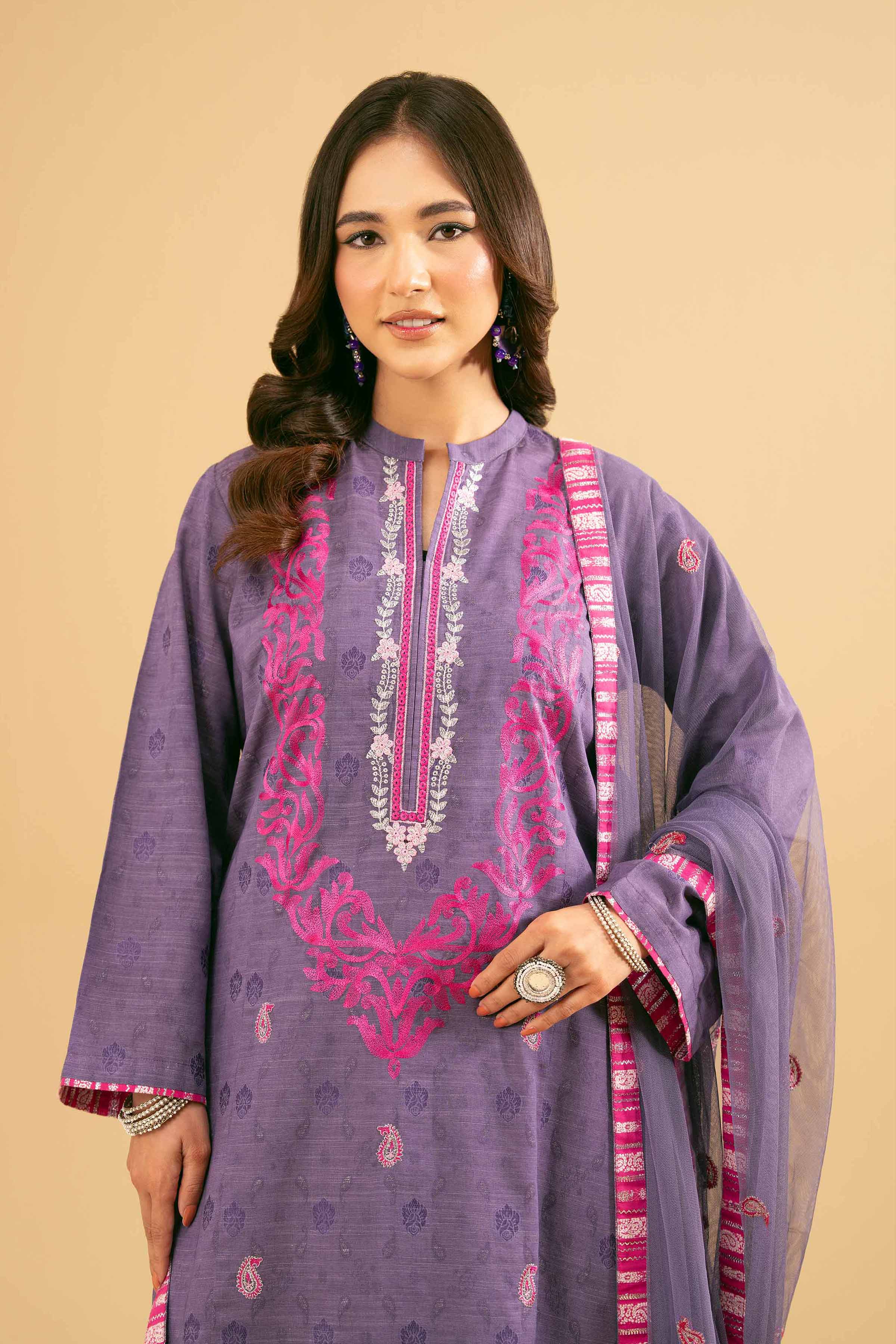 NishatUK - Purple Embroidered Jacquard 2-piece ready to wear Dress