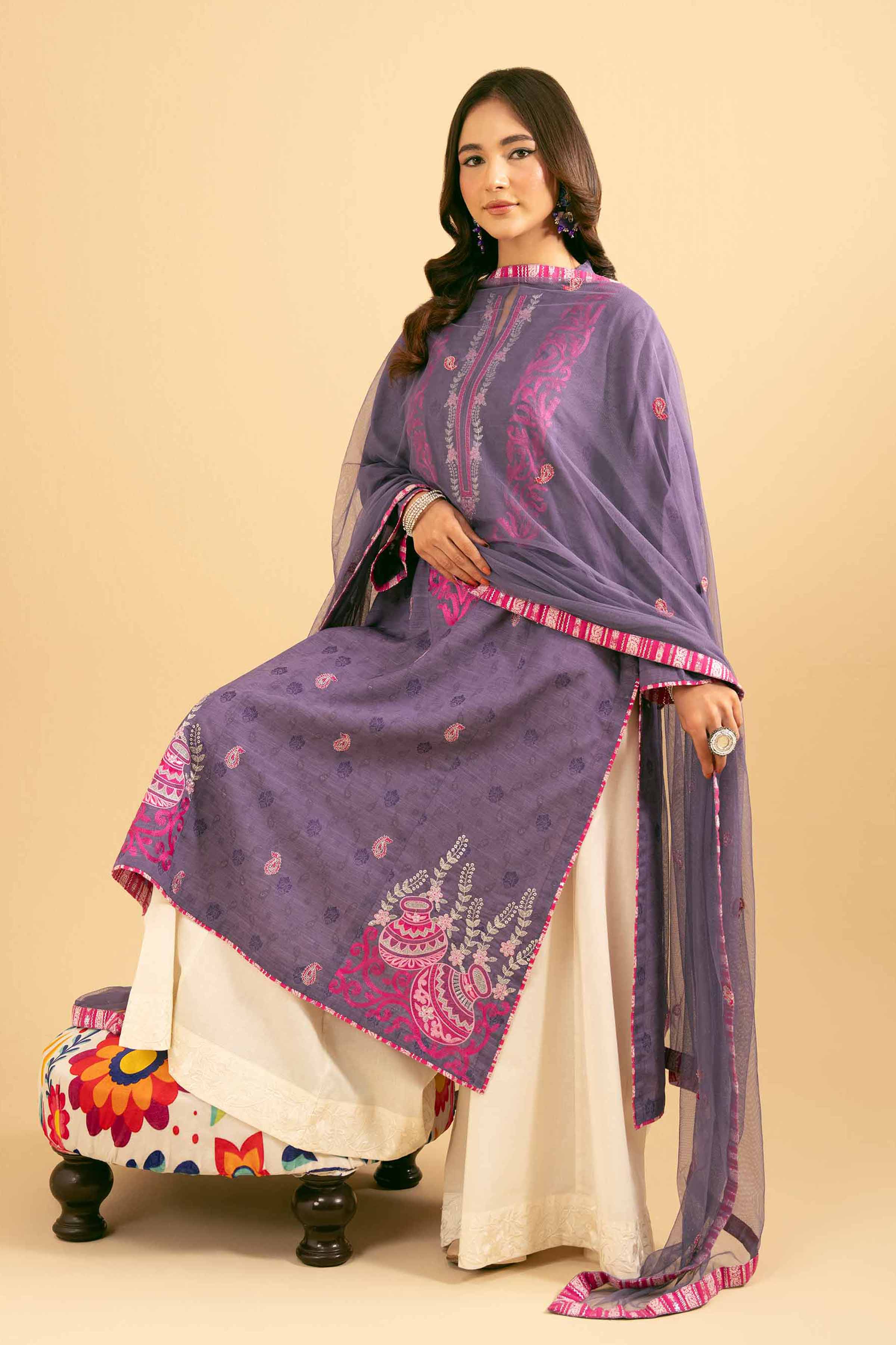 NishatUK - Purple Embroidered Jacquard 2-piece ready to wear Dress