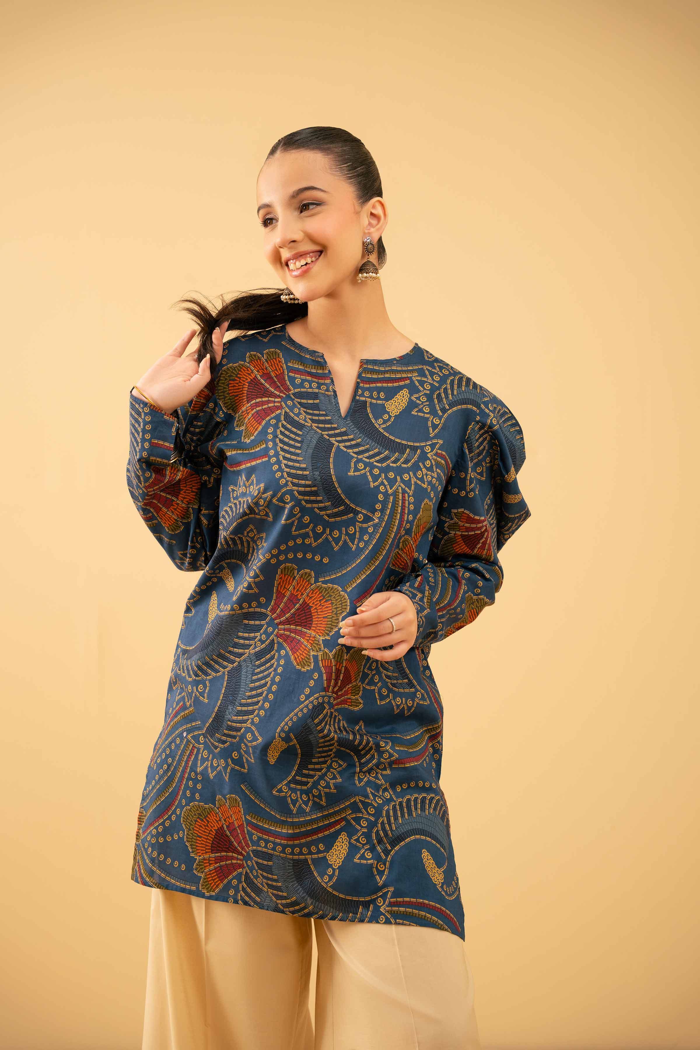 NishatUK - Blue Printed Lawn 1-piece ready to wear Tunic