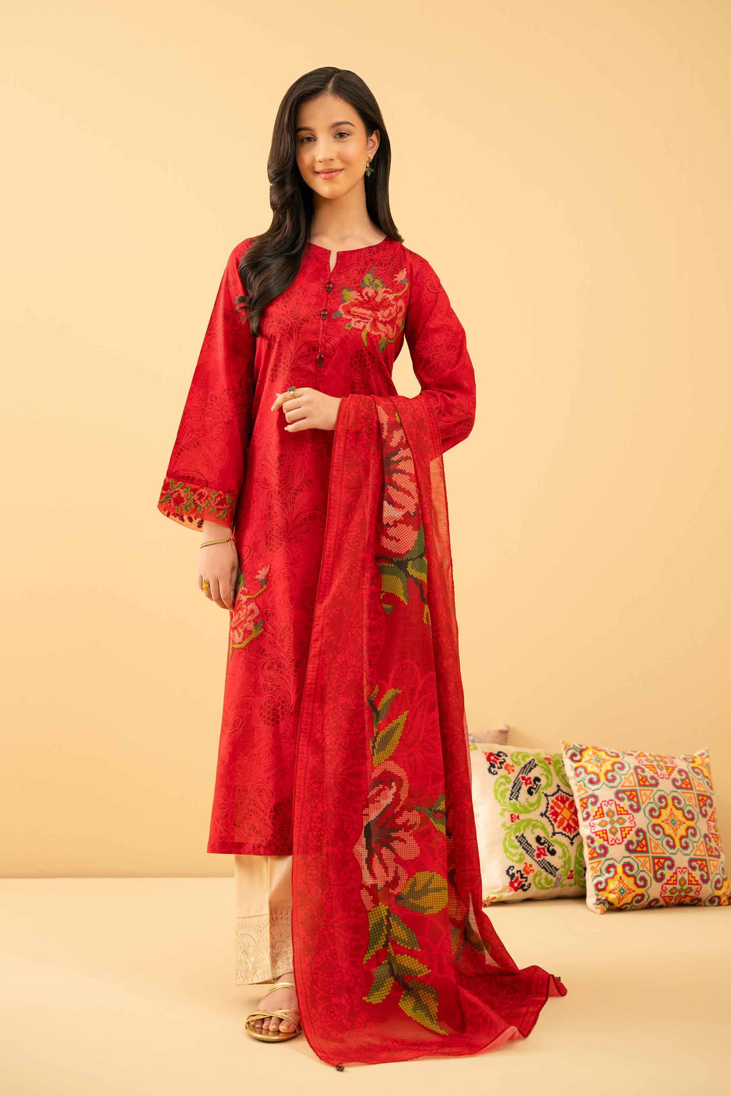 NishatUK - Red Embroidered Lawn 2-piece ready to wear Dress