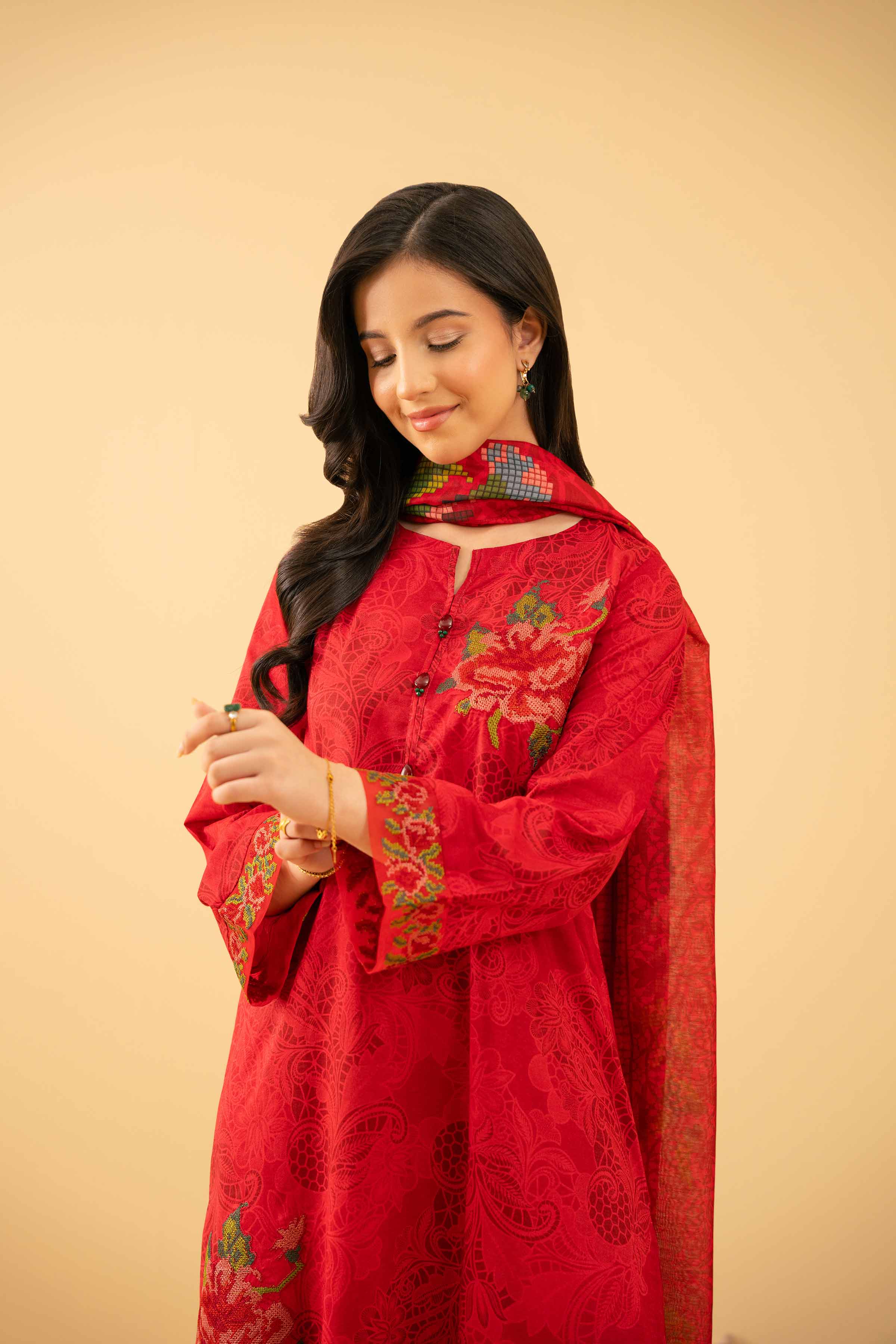 NishatUK - Red Embroidered Lawn 2-piece ready to wear Dress