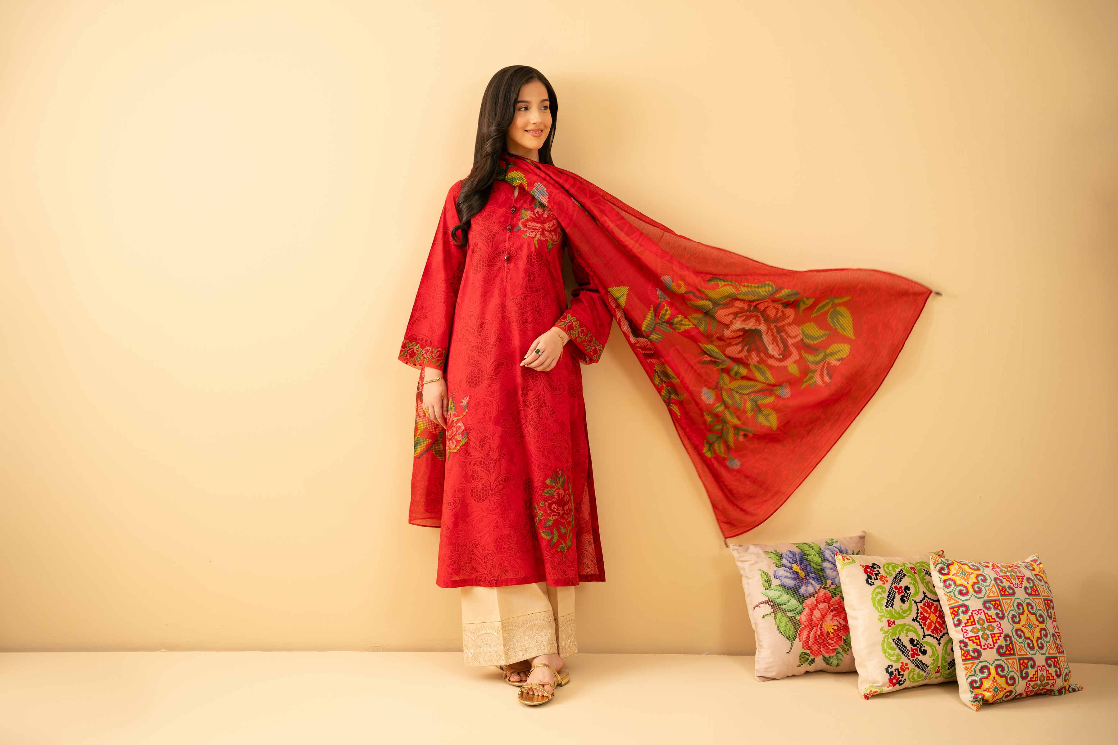 NishatUK - Red Embroidered Lawn 2-piece ready to wear Dress