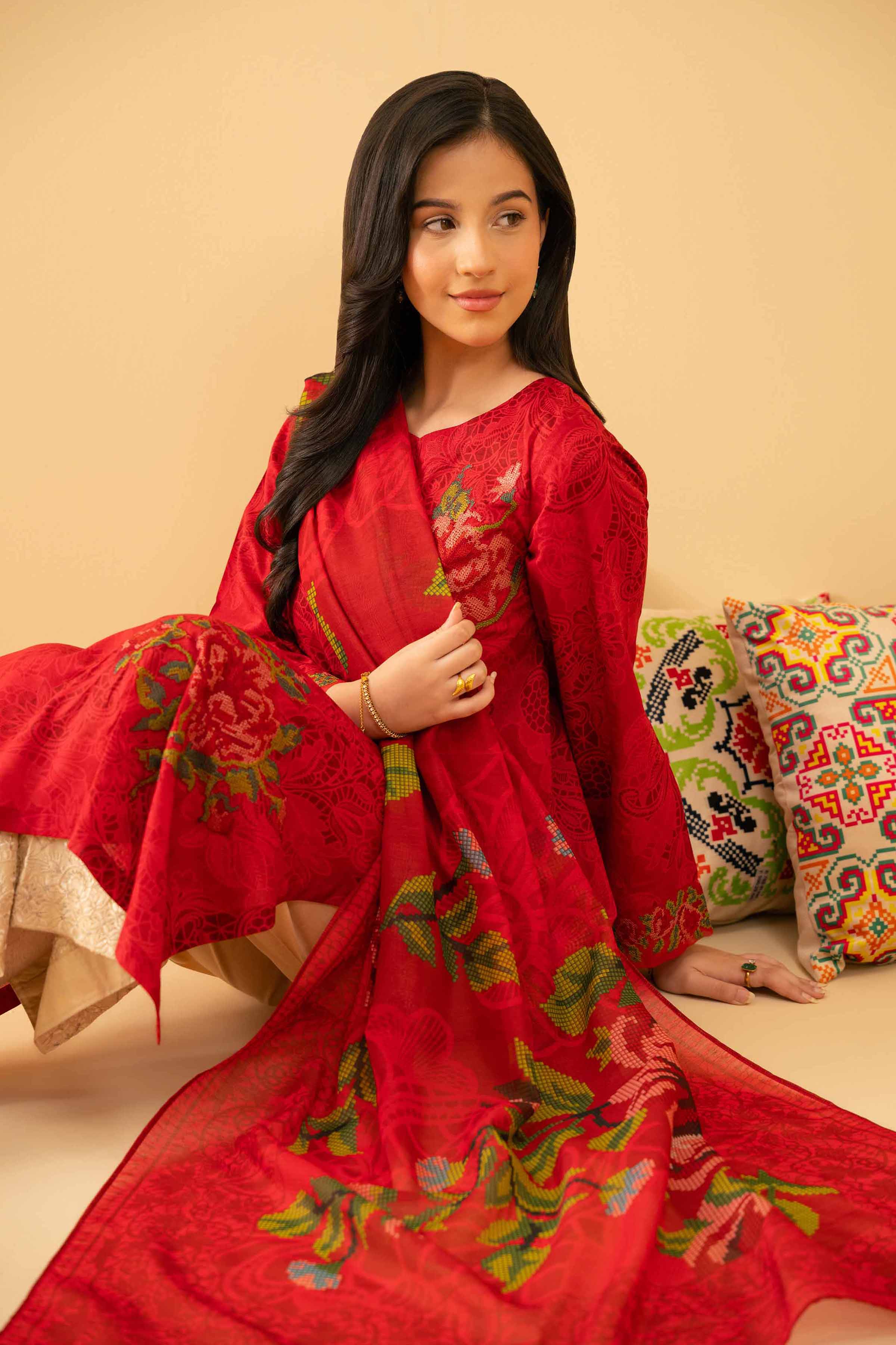 NishatUK - Red Embroidered Lawn 2-piece ready to wear Dress
