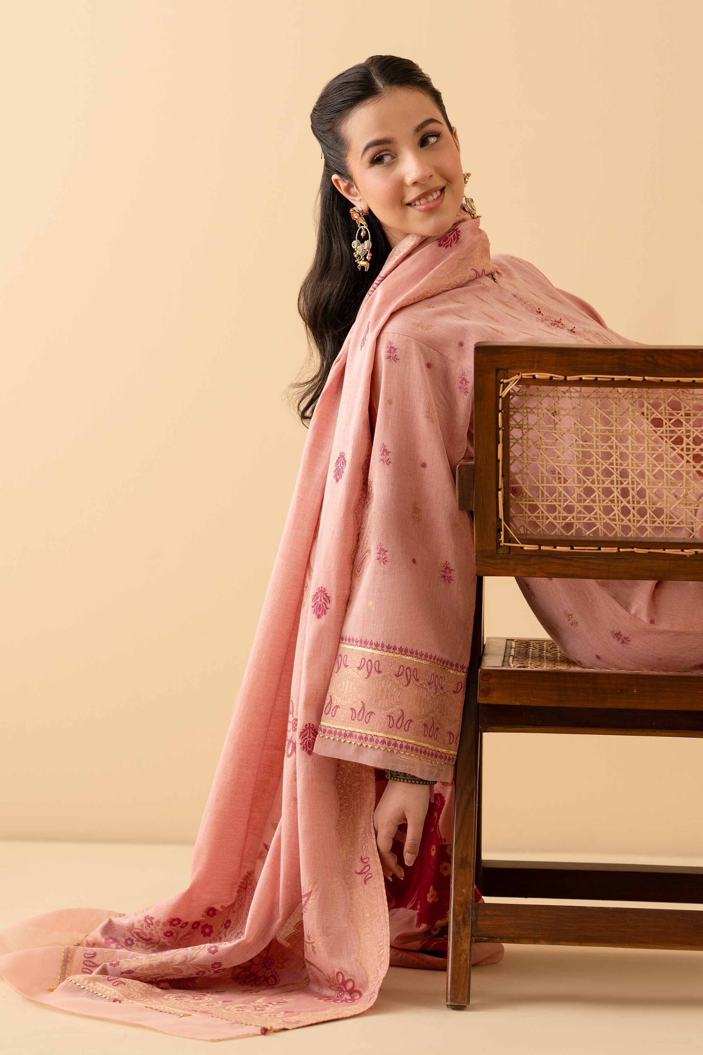 NishatUK - Peach Pink Solids Jacquard 3-piece ready to wear Suit